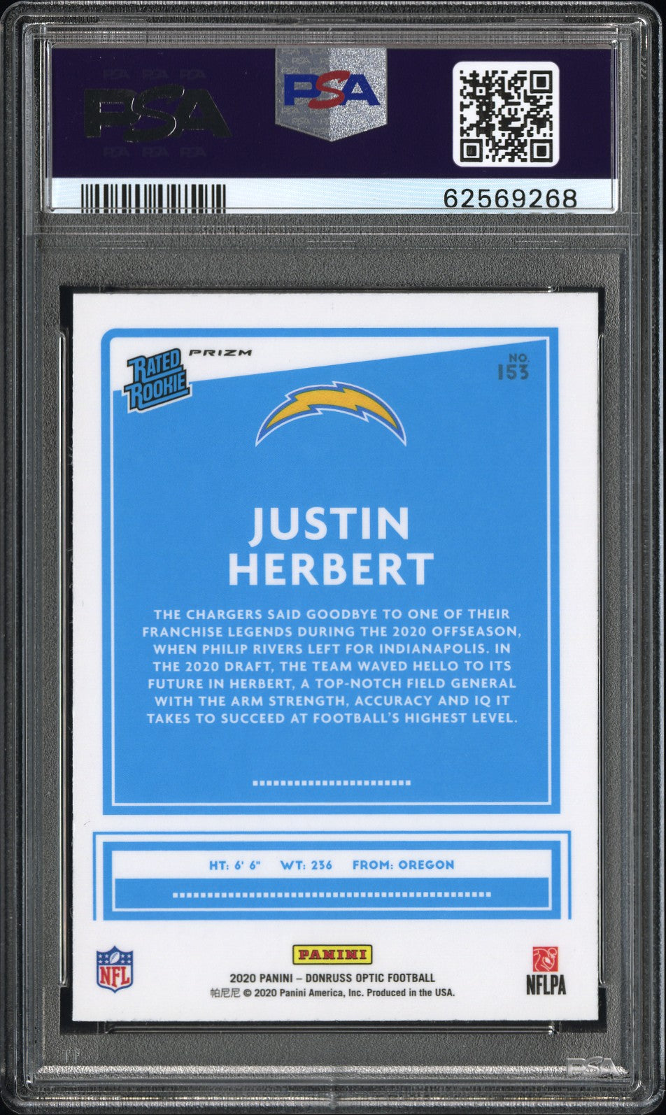 2020 Panini Donruss Optic Justin Herbert #153 Green Velocity PSA 10