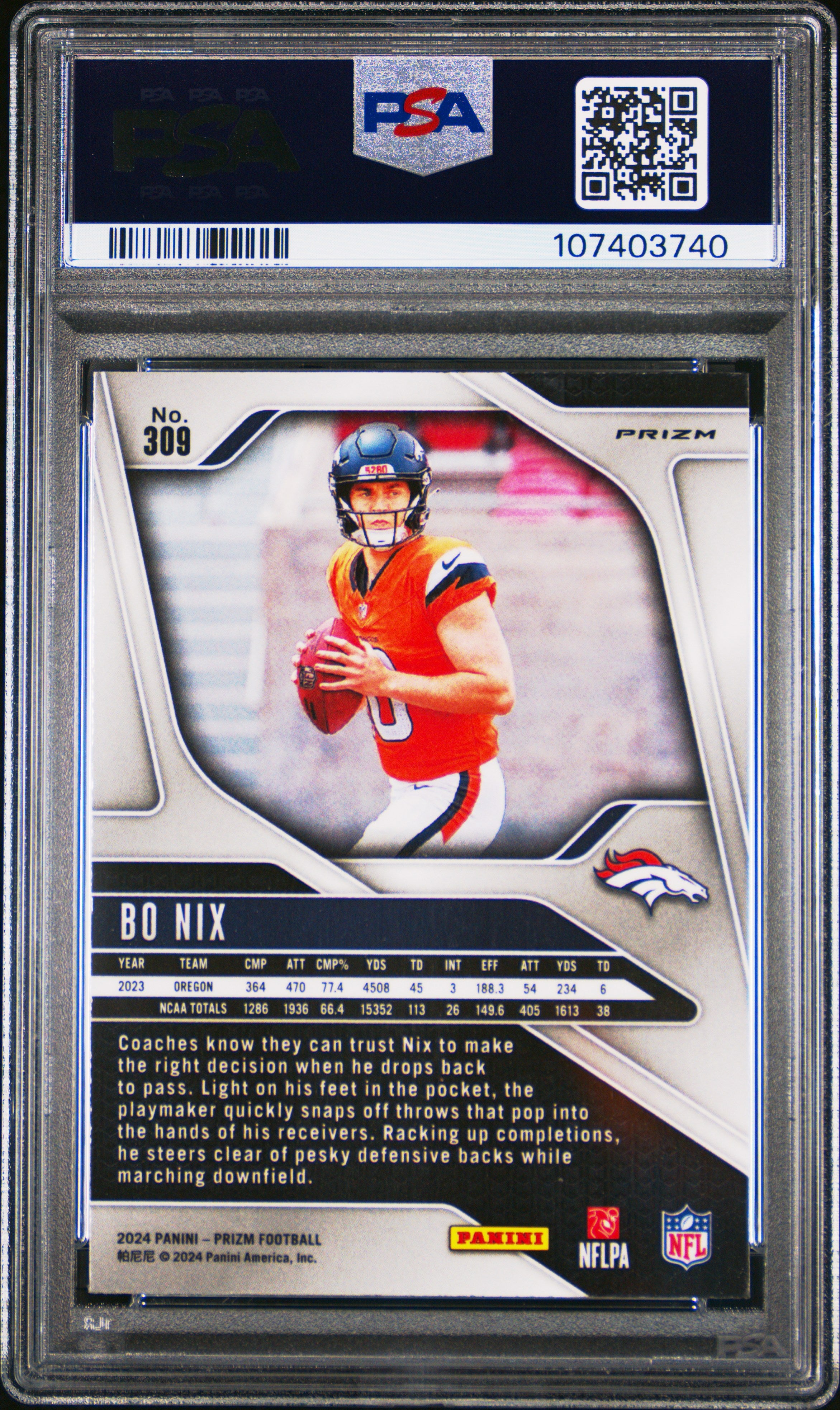 2024 Panini Prizm Bo Nix #309 Silver PSA 9