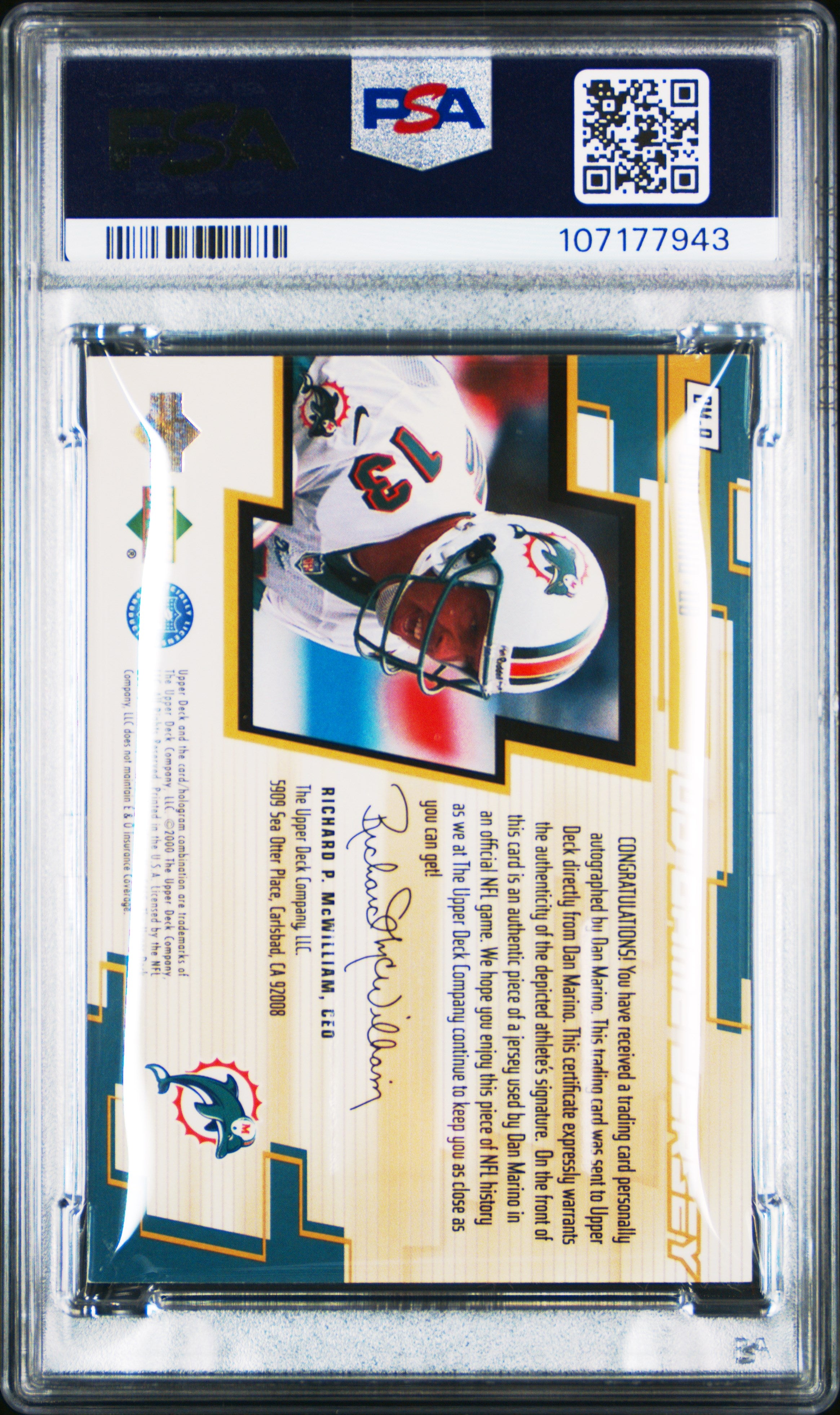 2000 Upper Deck Game Jersey Autograph Dan Marino #DM-A PSA 7