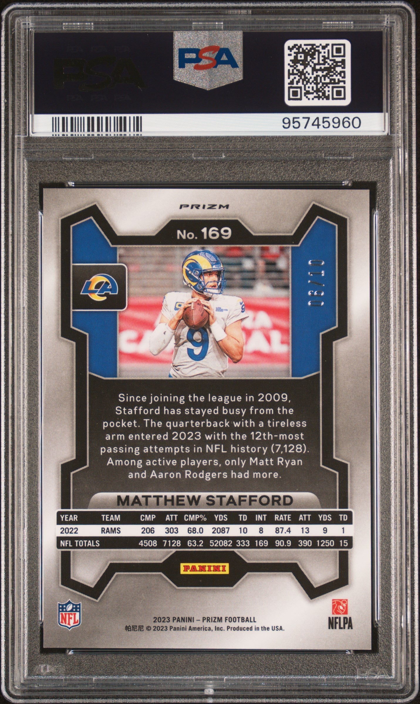 2023 Panini Prizm Matthew Stafford #169 Gold Shimmer PSA 10