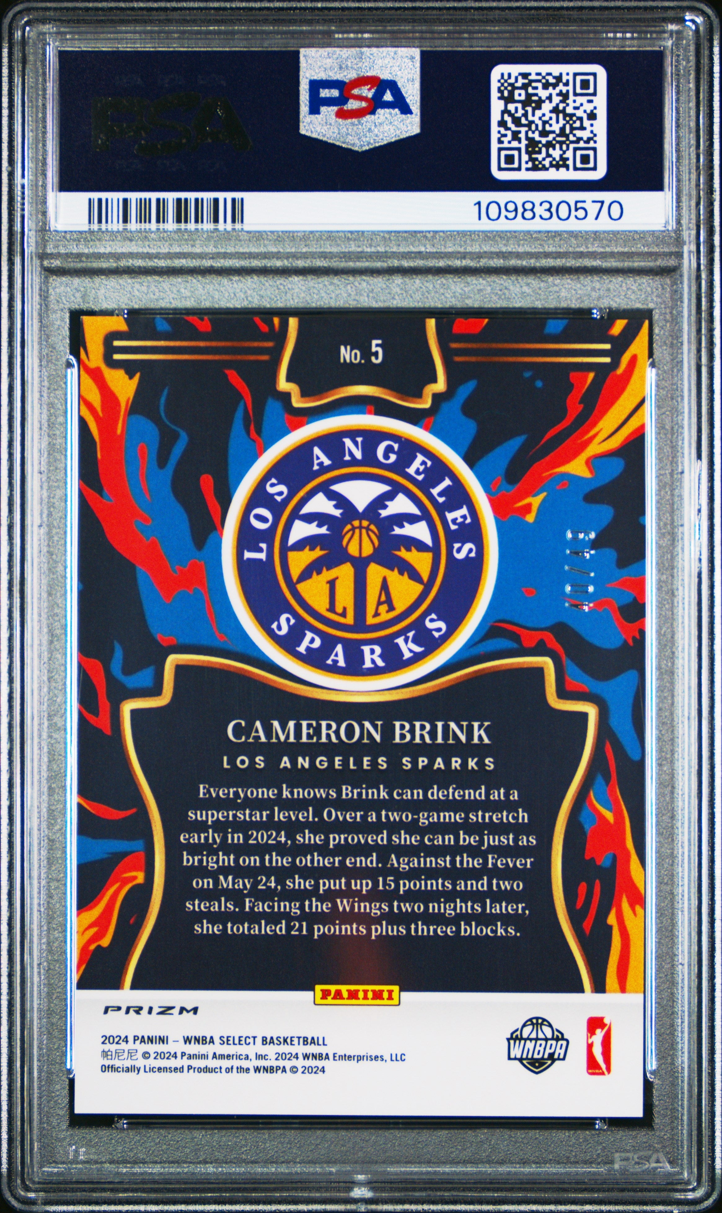 2024 Panini Select WNBA EN Fuego Cameron Brink #5 Blue Prizm PSA 10