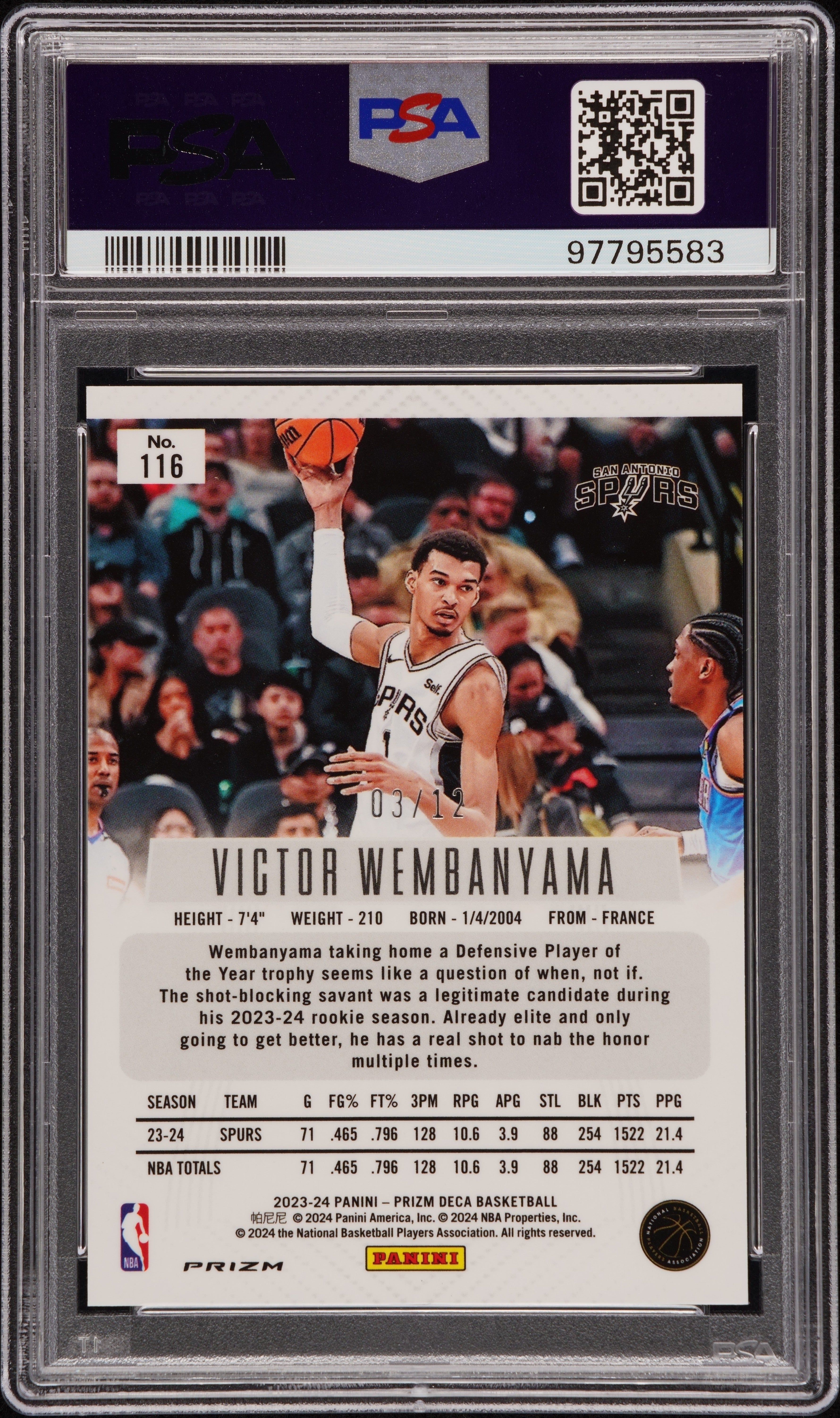 2023 Panini Prizm Deca Victor Wembanyama #116 PSA 10