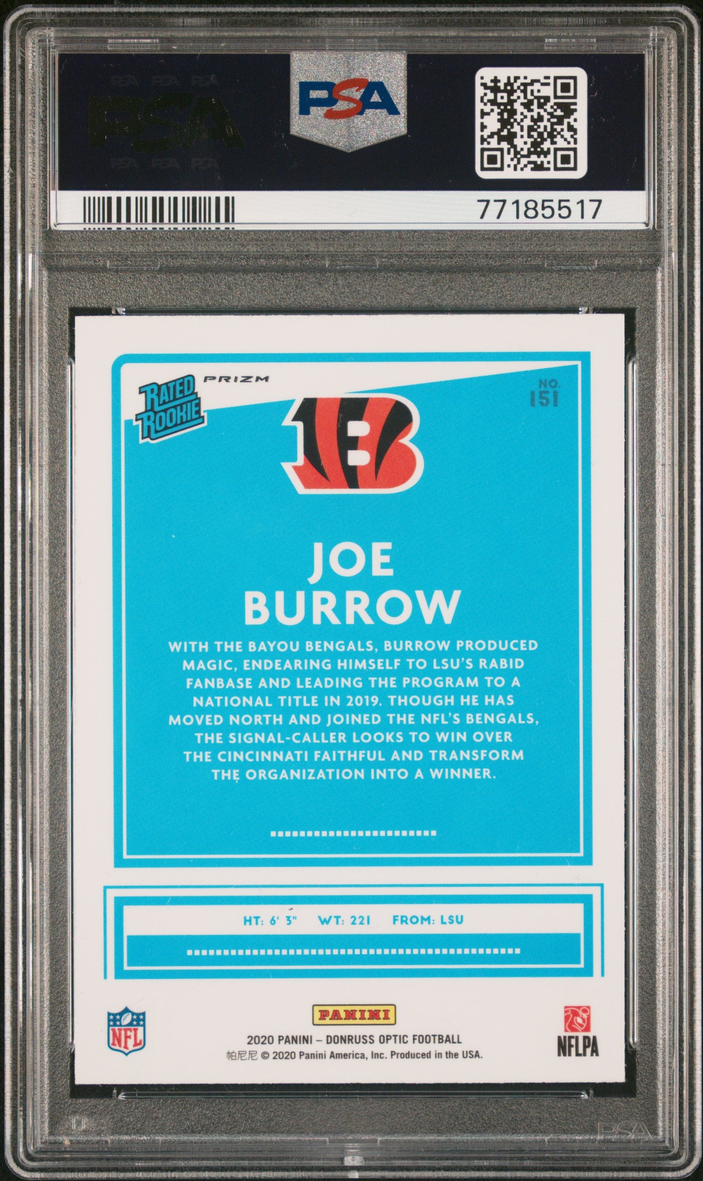 2020 Panini Donruss Optic Joe Burrow #151 Holo PSA 9