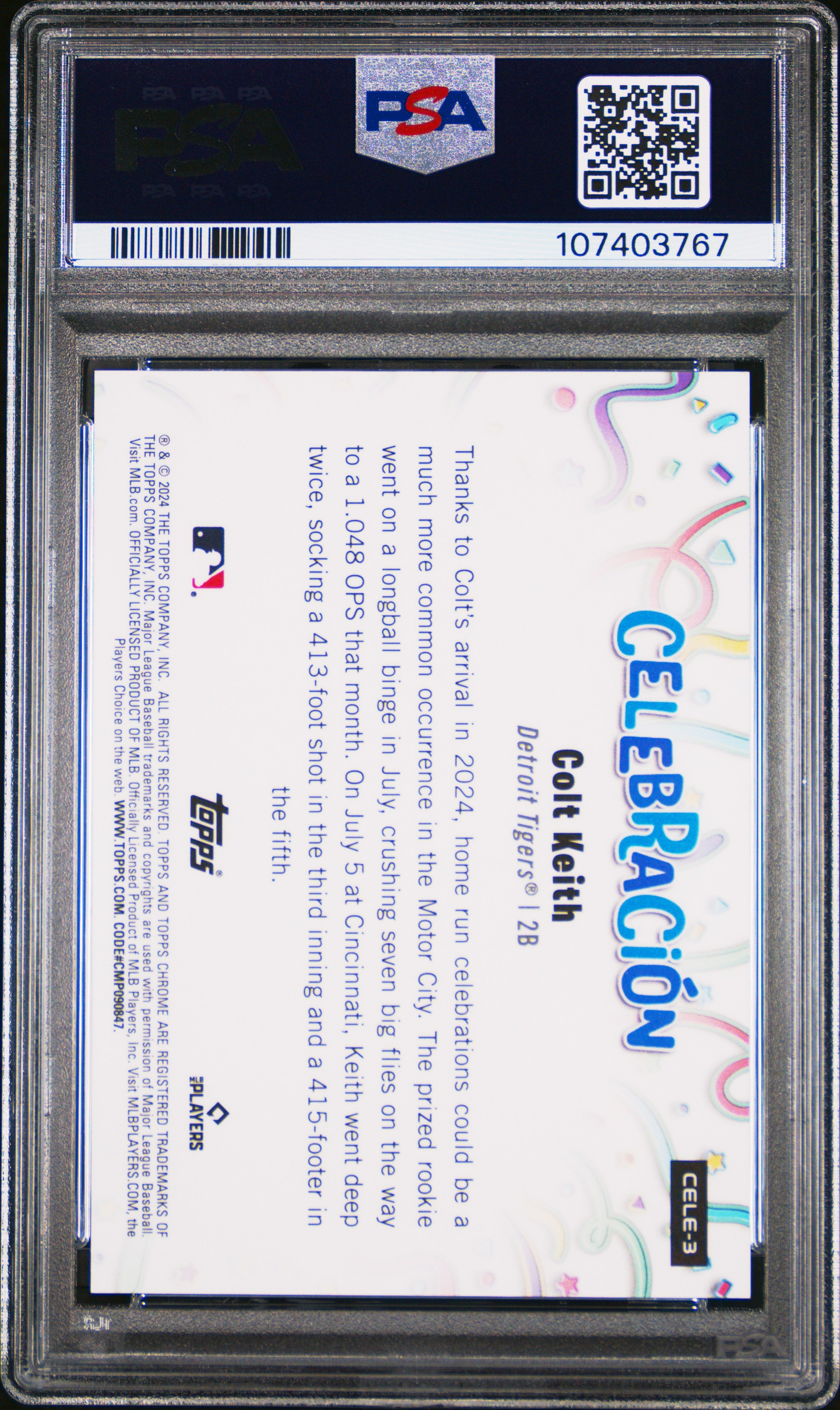 2024 Topps Chrome Update Celebracion Colt Keith #3 Gold Refractor PSA 10
