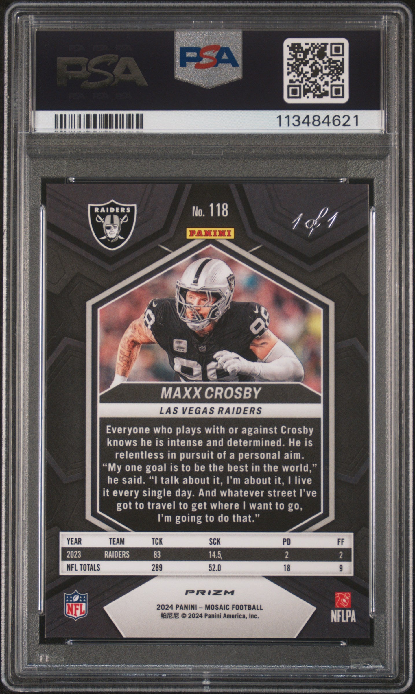 2024 Panini Mosaic Maxx Crosby #118 Nebula Choice 1/1 PSA 10