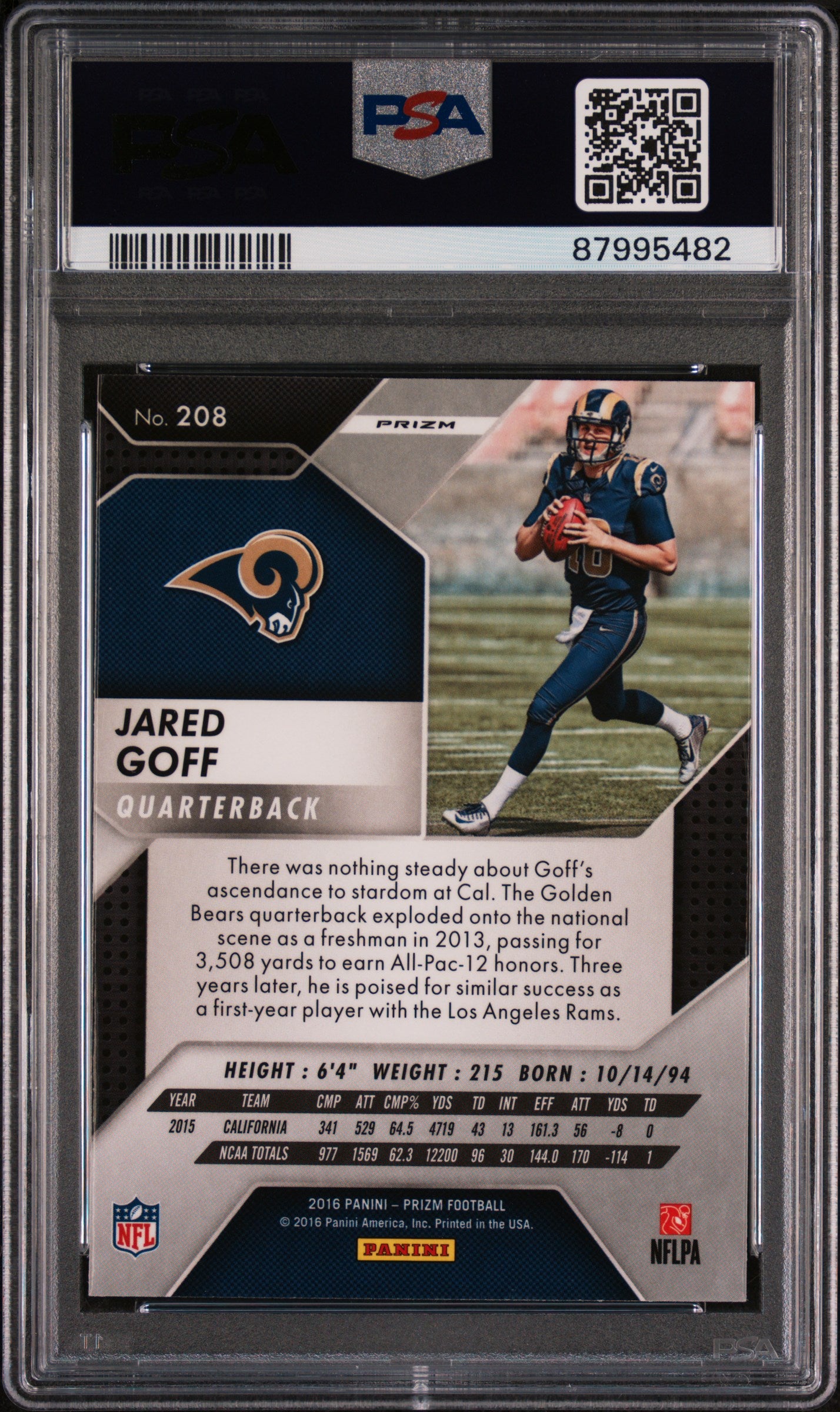 2016 Panini Prizm Jared Goff #208 Prizm PSA 9