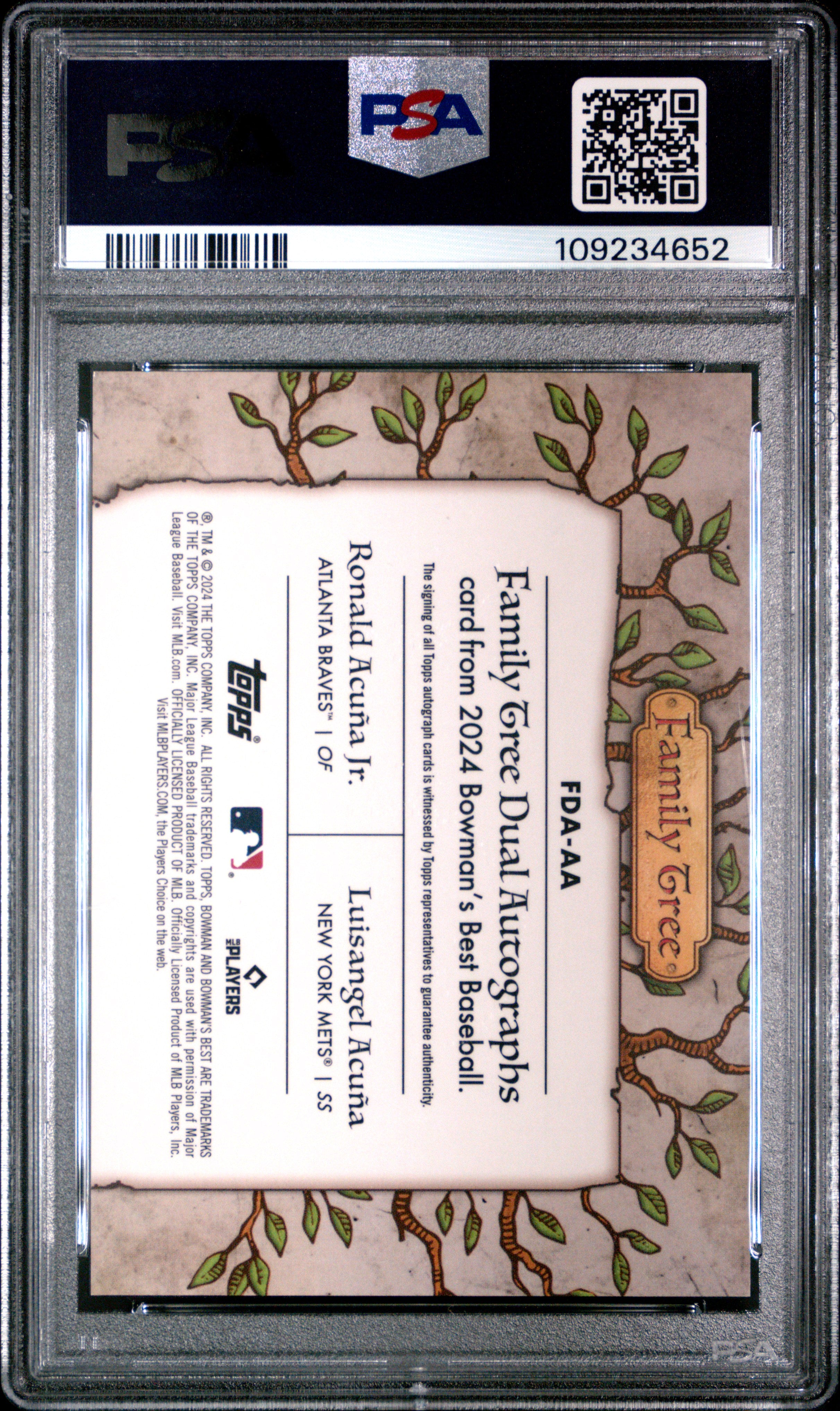 2024 Bowman's Best Family Tree Dual Autographs Acuna Acuna JR. #FDAAA 08/25 PSA 10