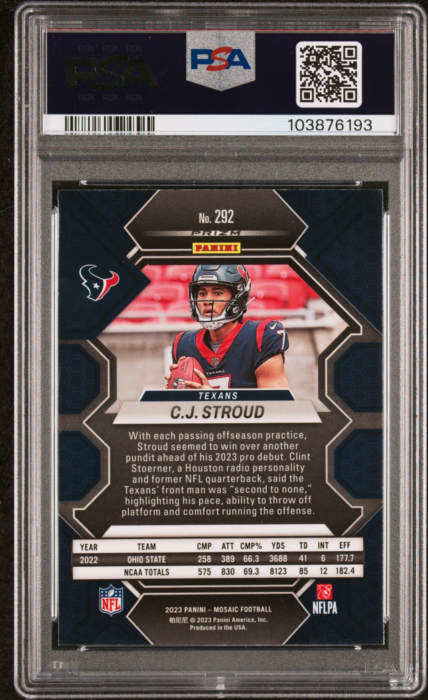 2023 Panini Mosaic CJ Stroud #292 White Sparkle PSA 9