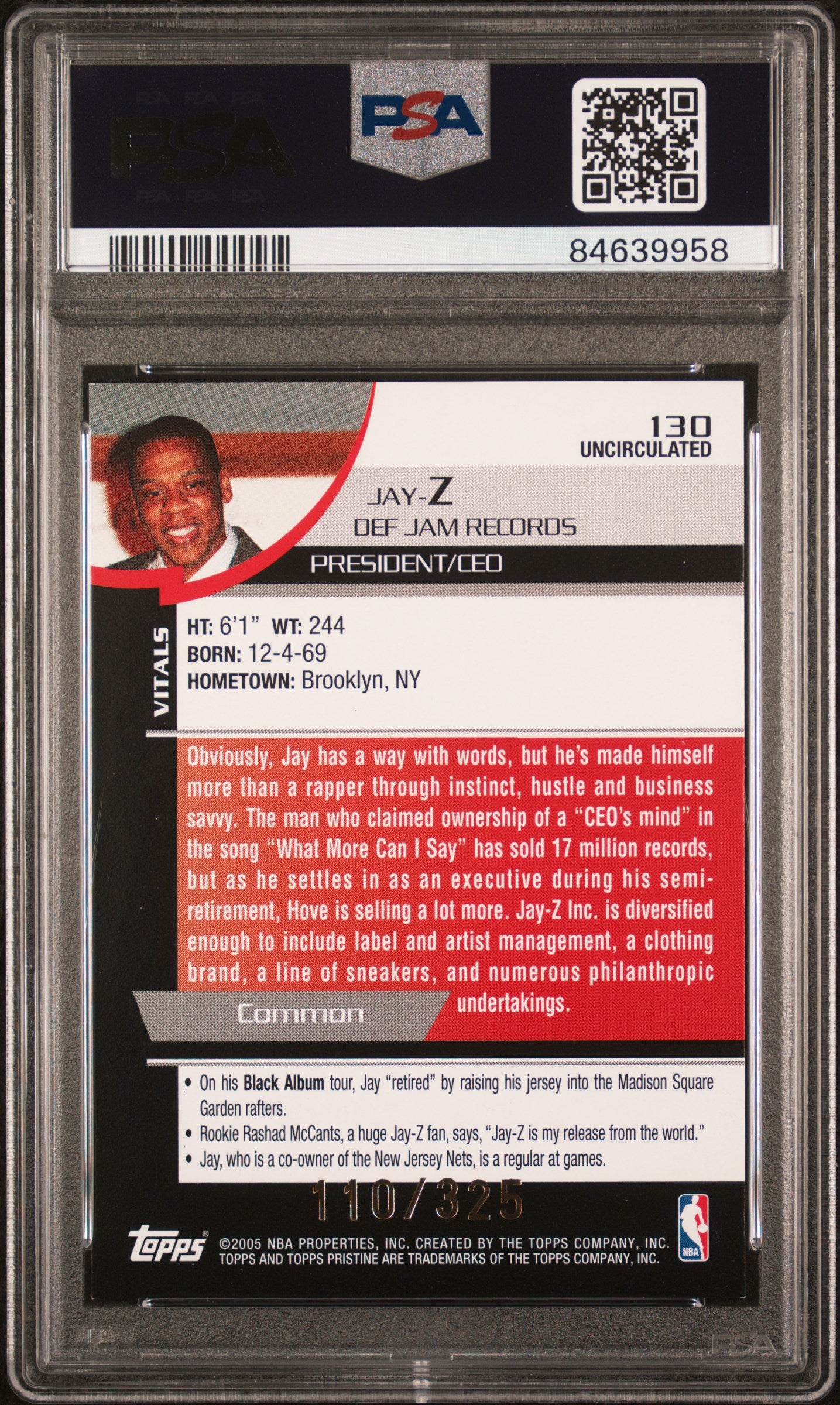 2005 Topps Pristine Jay-Z #130 PSA 8