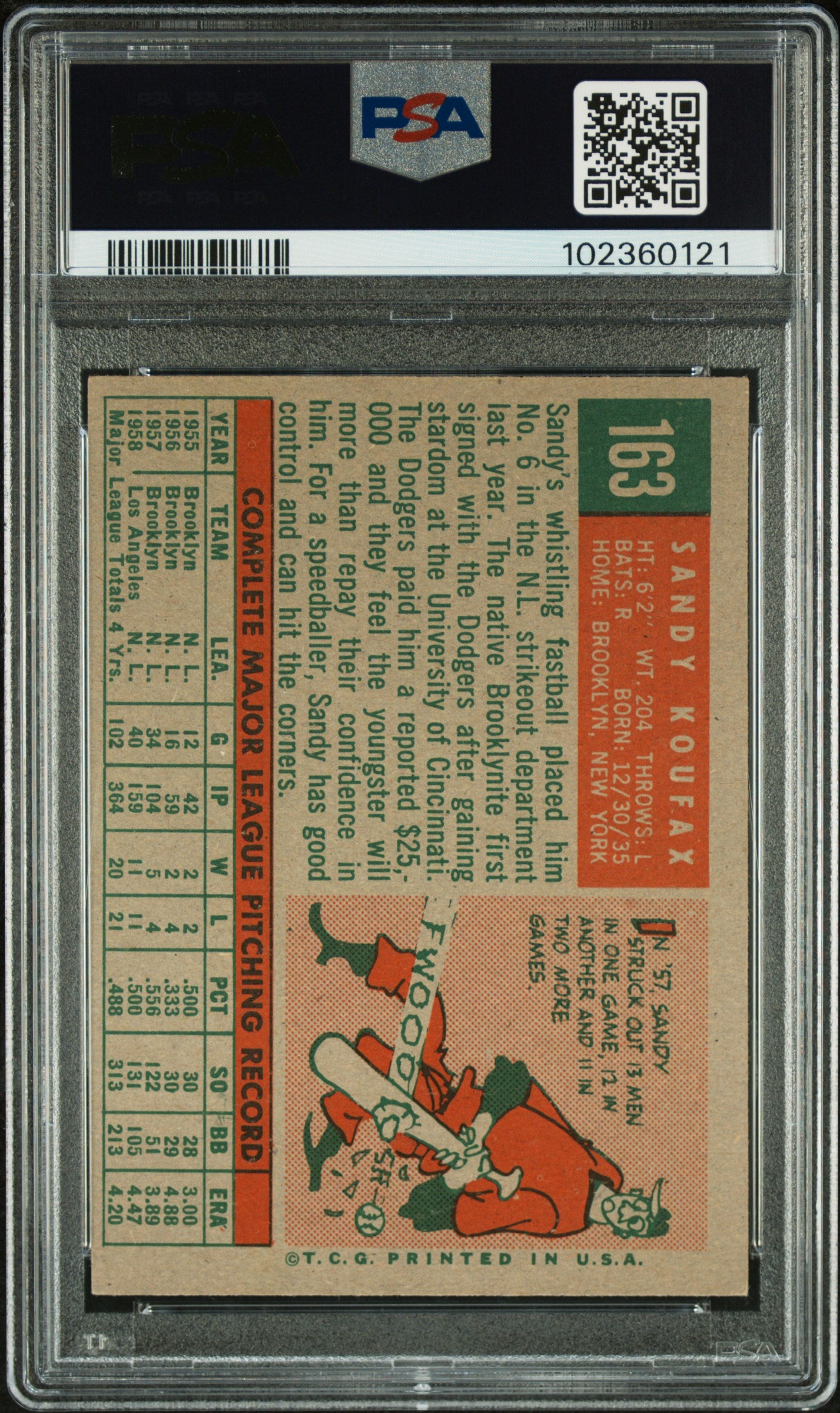1959 Topps Sandy Koufax #163 PSA 4