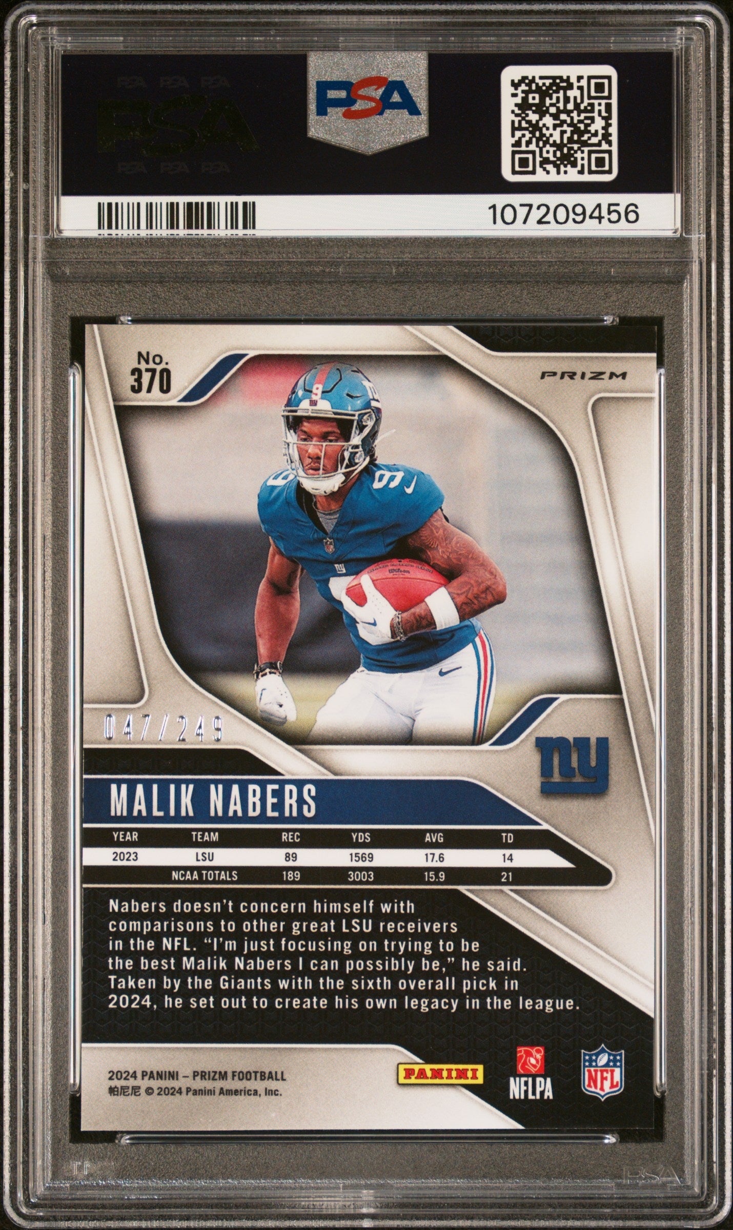 2024 Panini Prizm Malik Nabers #370 Orange PSA 9