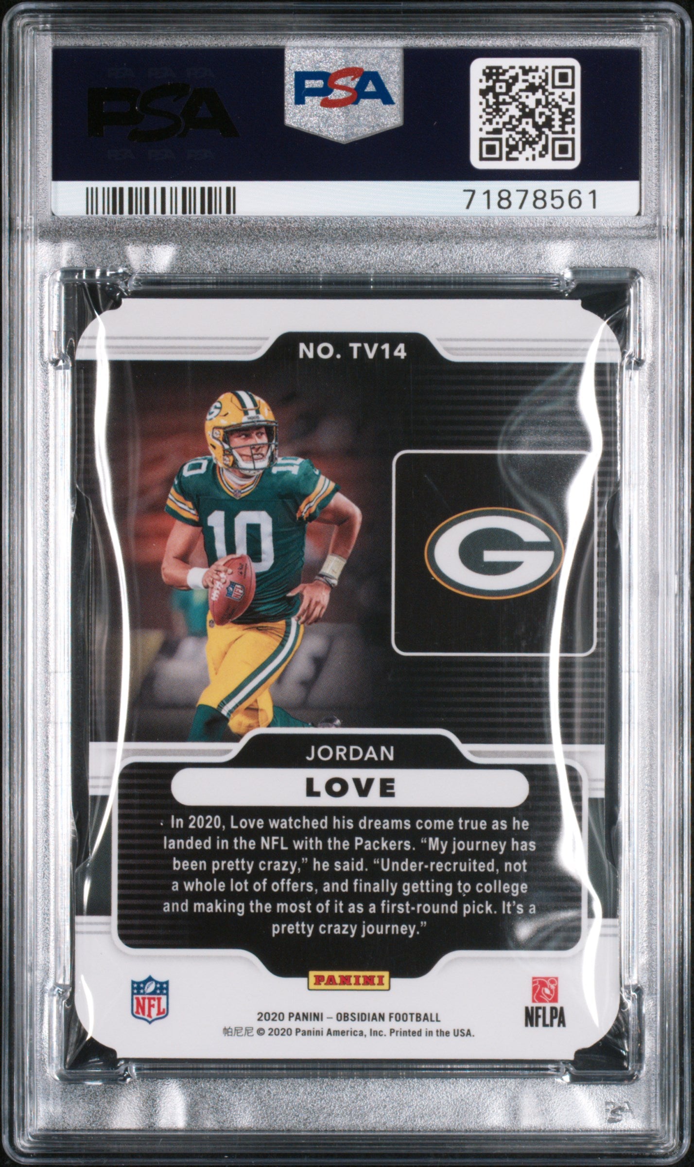 2020 Panini Obsidian Tunnel Vision Jordan Love #TV14 Contra PSA 10
