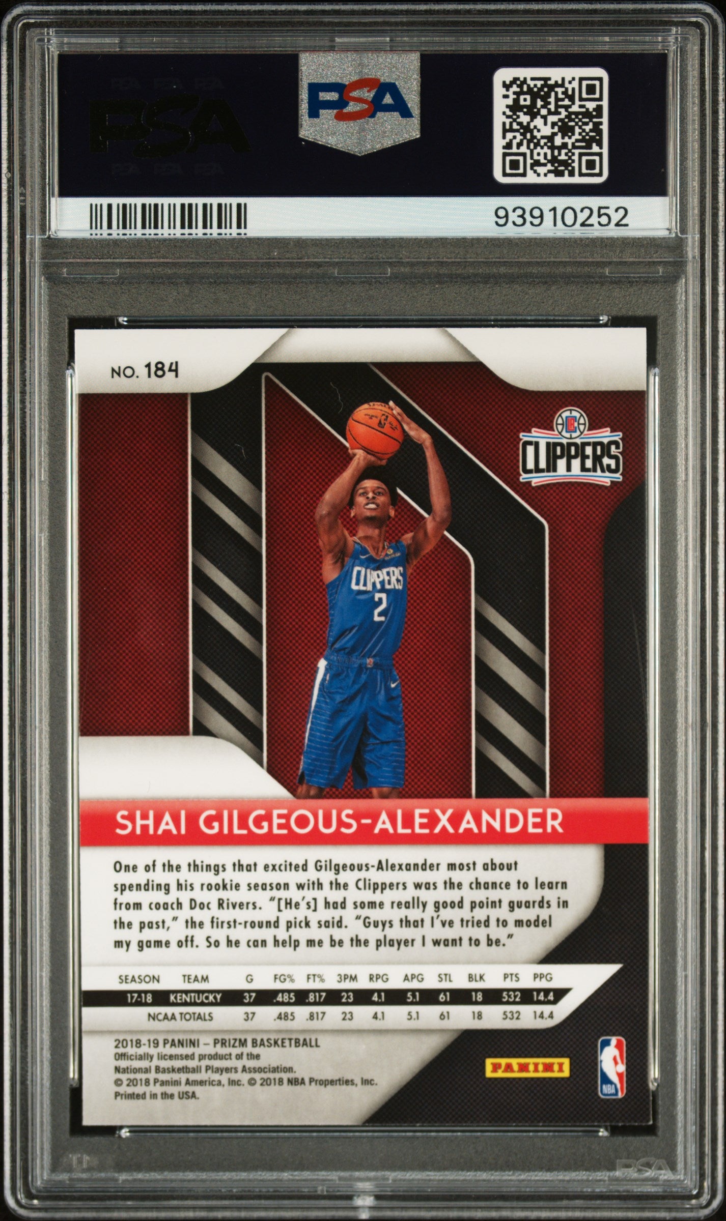 2018 Panini Prizm S. Gilgeous-Alexander #184 PSA 10