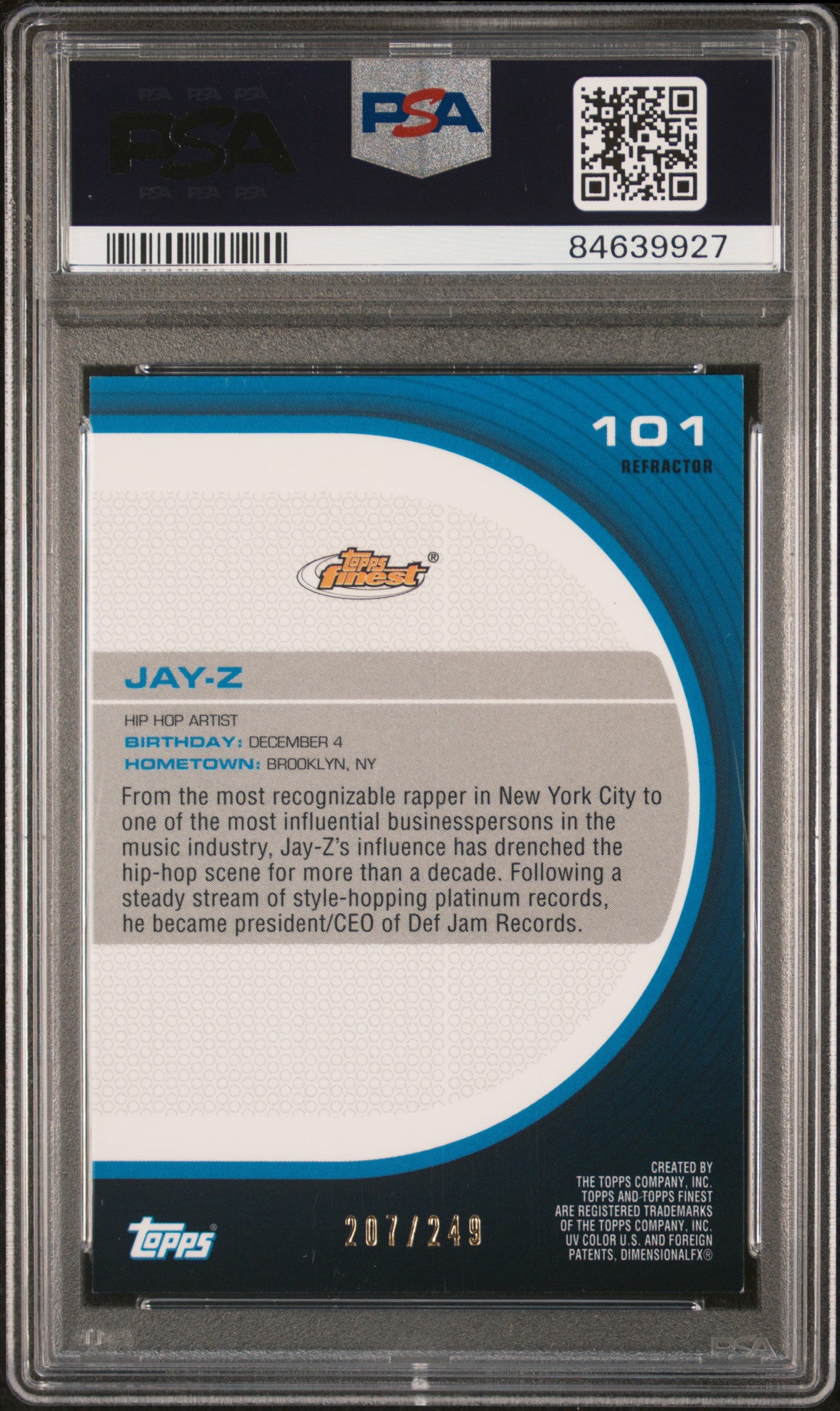 2005 Finest Jay-Z #101 PSA 9