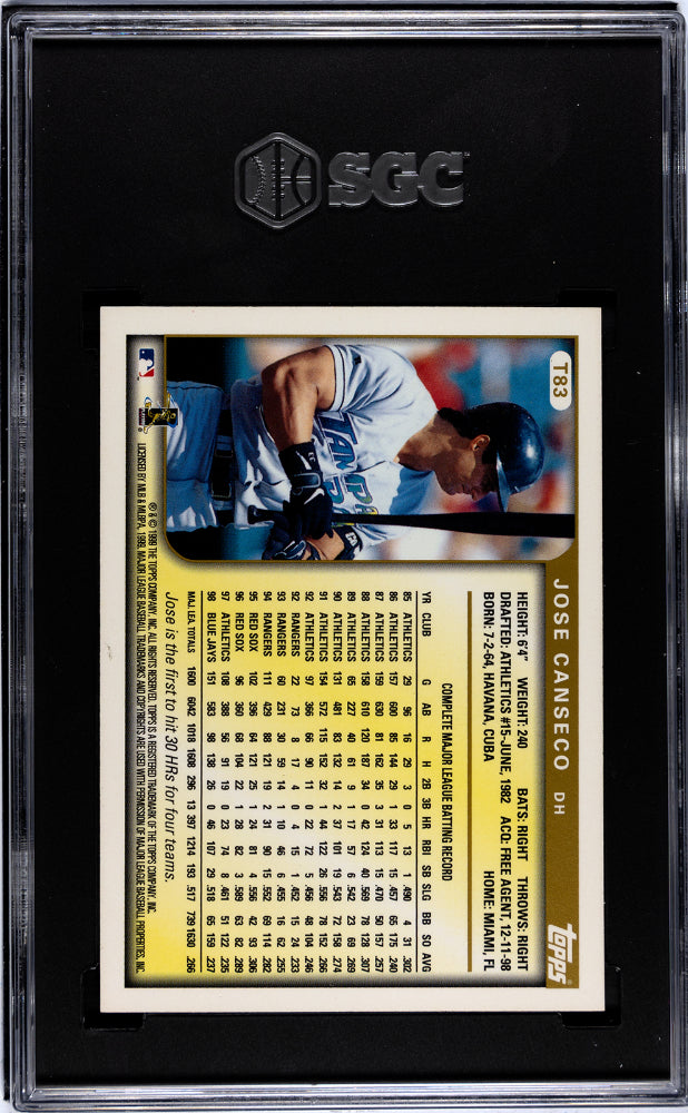 1999 Topps Traded Jose Canseco #T83 '16 Archives SIG. Series Buyback SGC 9 Auto 10