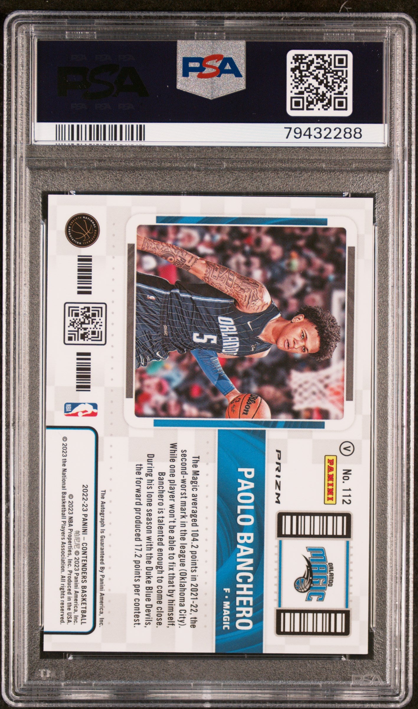 2022 Panini Contenders Paolo Banchero #112 Var Au Prem Ed GRN Shimmer PSA 10