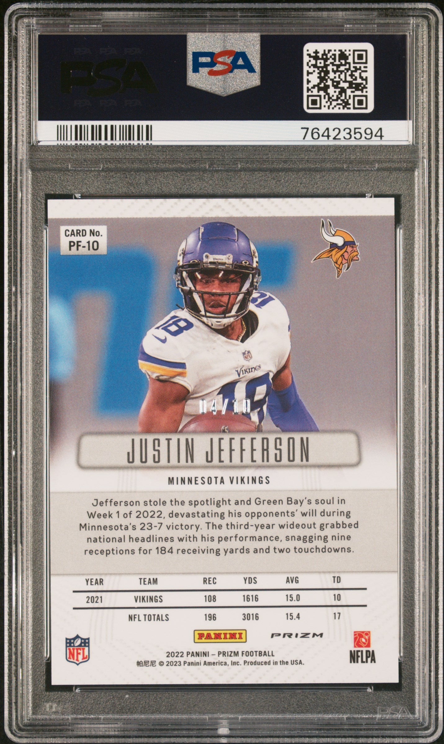 2022 Panini Prizm Prizm Flashback Justin Jefferson #PF10 PSA 9