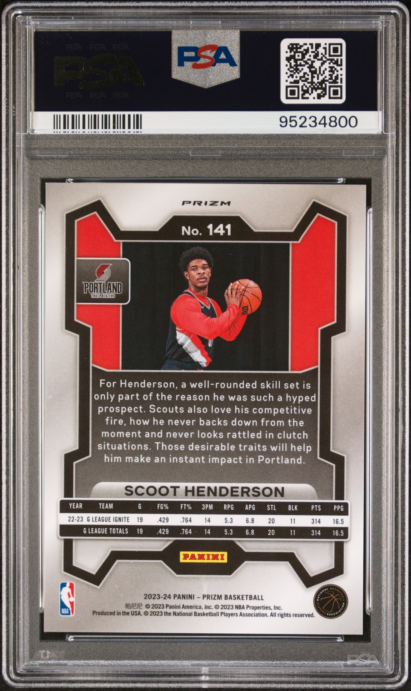 2023 Panini Prizm Scoot Henderson #141 White Sparkle PSA 10
