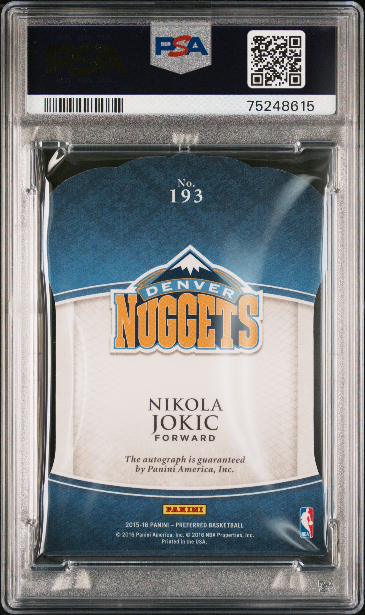 2015 Panini Preferred Nikola Jokic #193 Autograph Purple 11/49 PSA 10