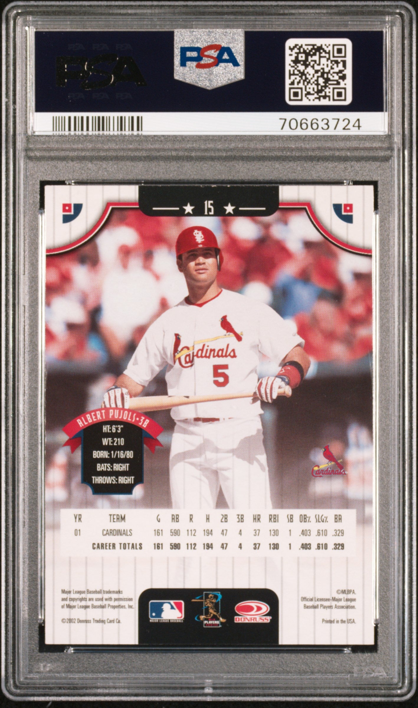 2002 Donruss Albert Pujols #15 PSA 9