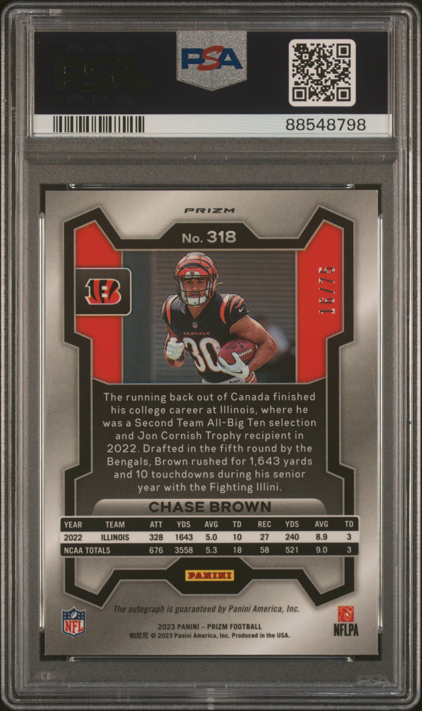 2023 Panini Prizm Chase Brown #318 Autograph Green Scope PSA 10
