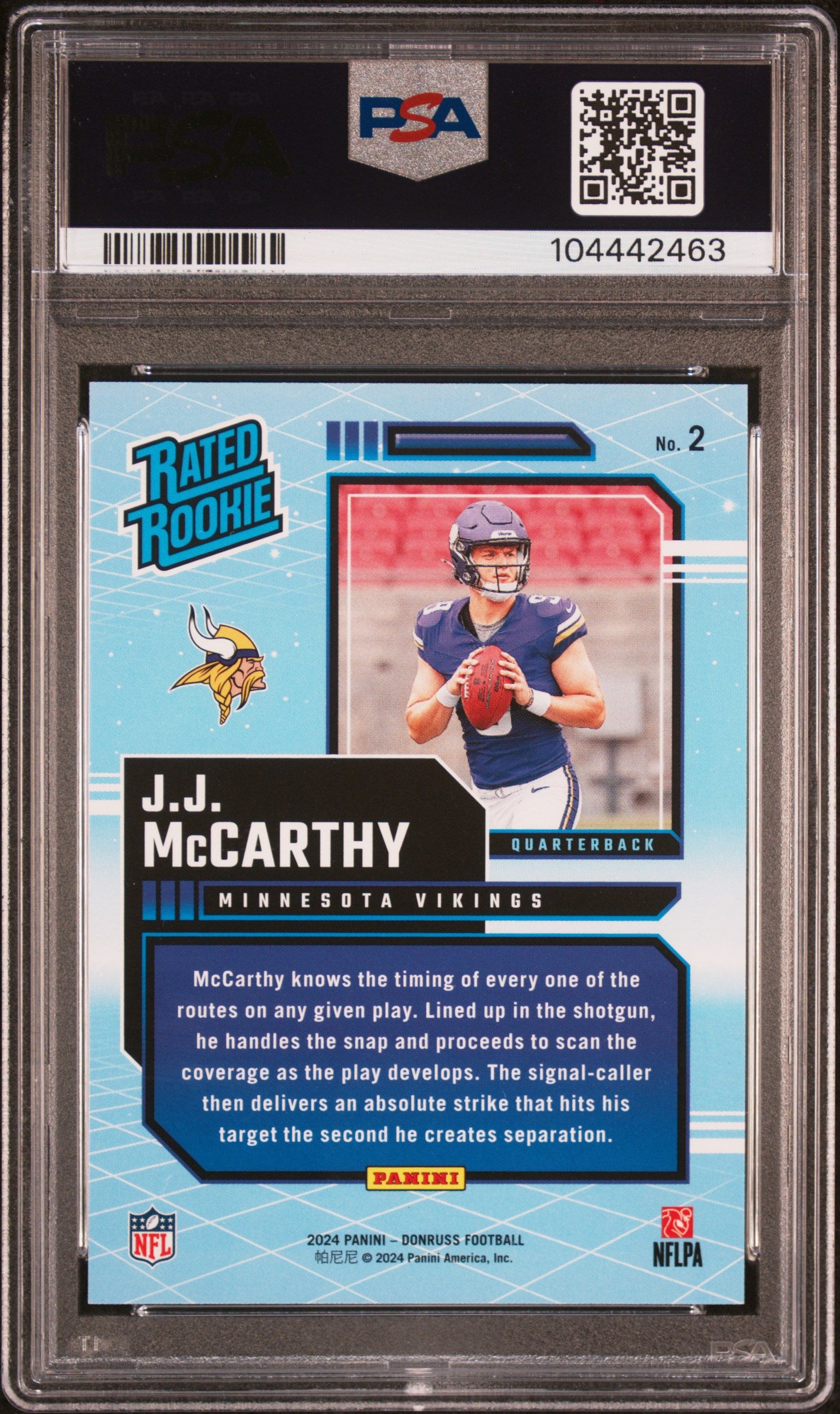 2024 Panini Donruss Rated Rookies Retro JJ Mccarthy #2 PSA 10