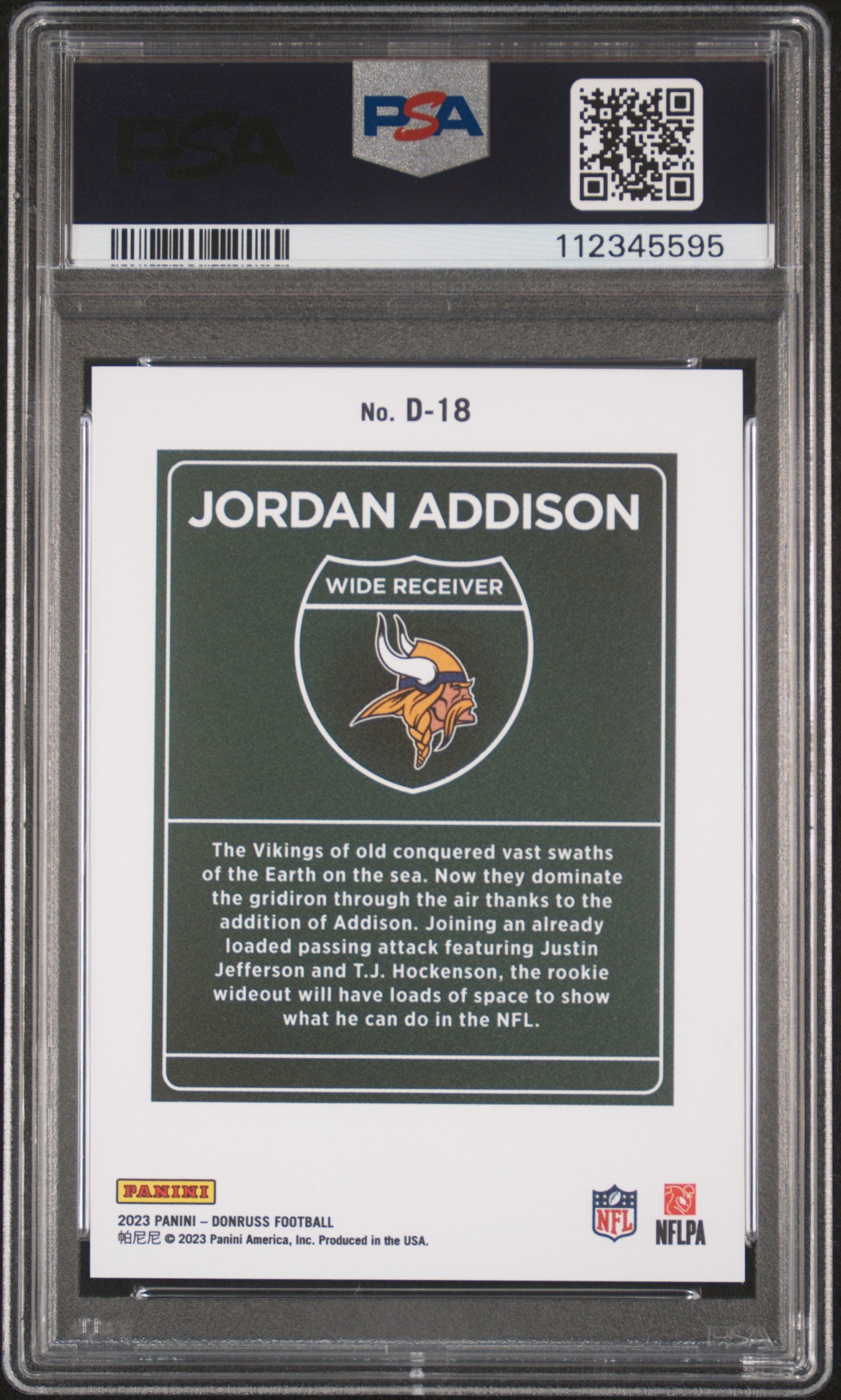 2023 Panini Donruss Downtown! Jordan Addison #D18 PSA 10