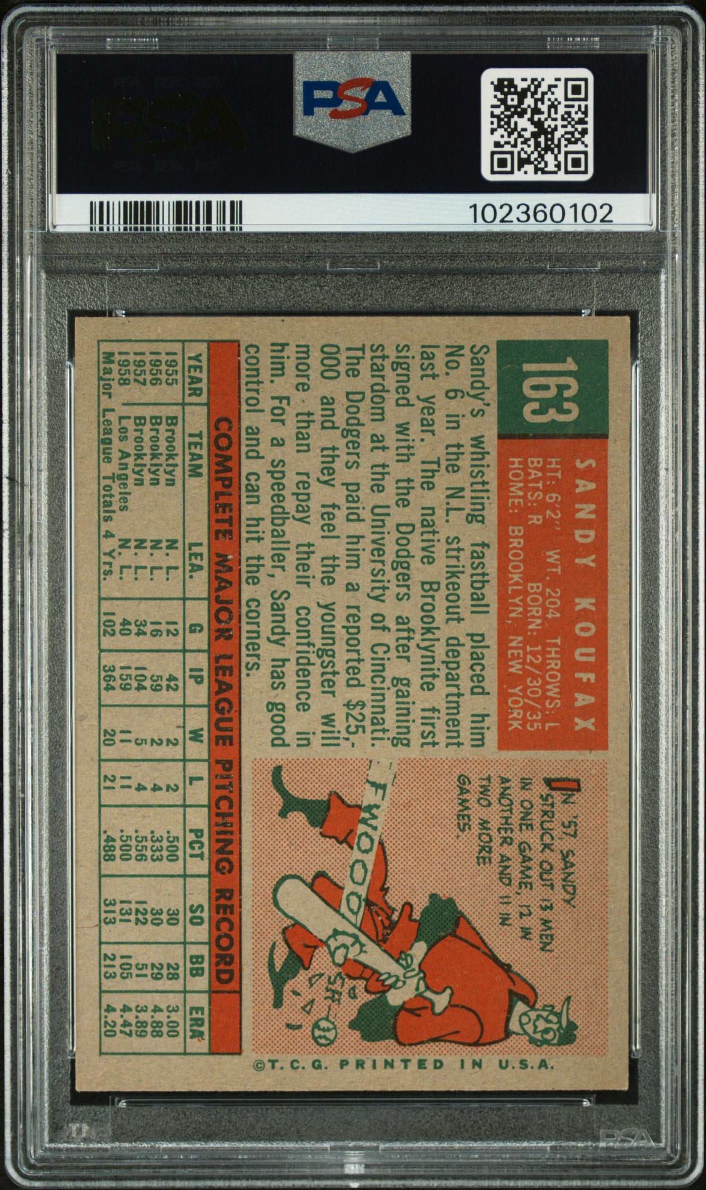 1959 Topps Sandy Koufax #163 PSA 6