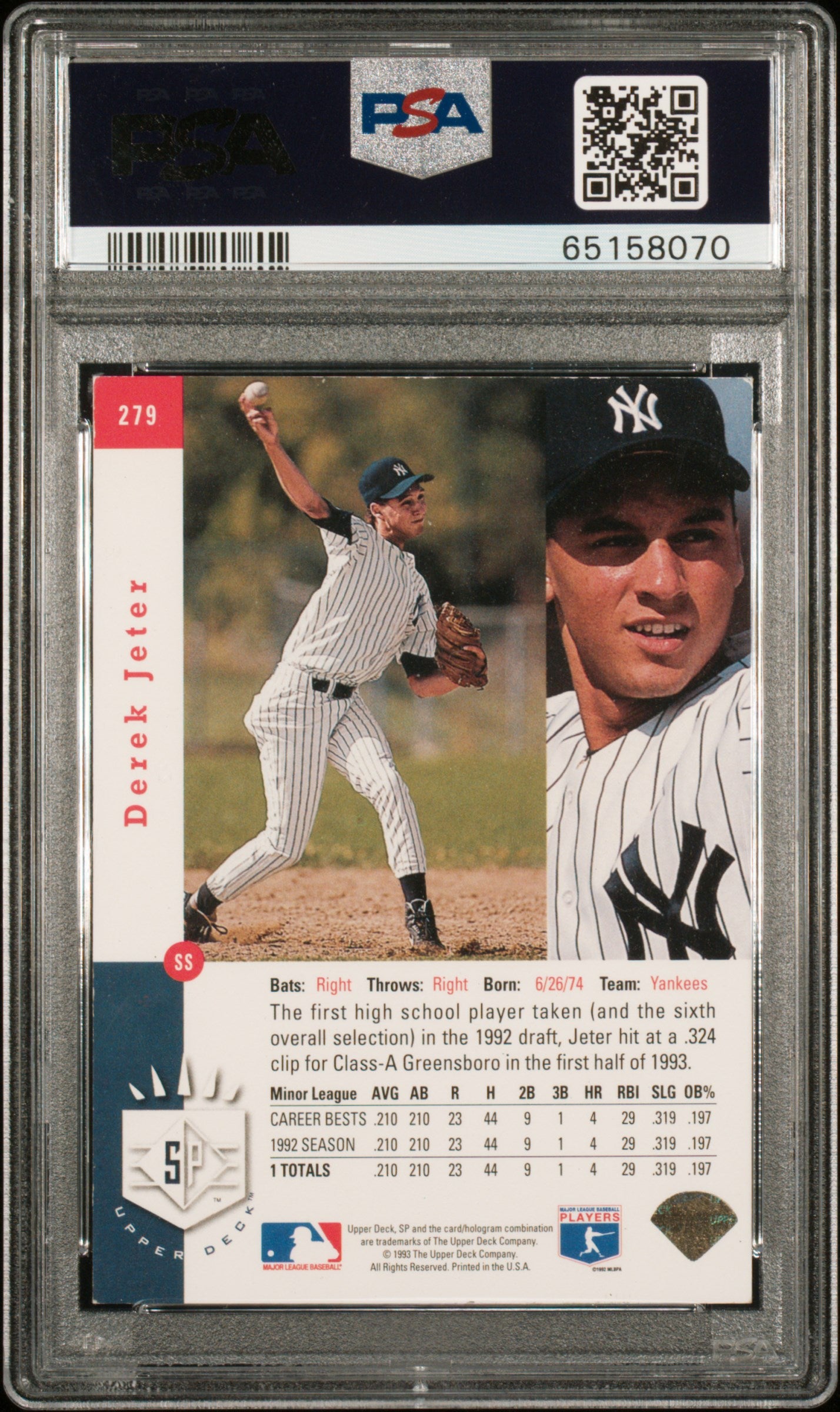 1993 SP Derek Jeter #279 PSA 4