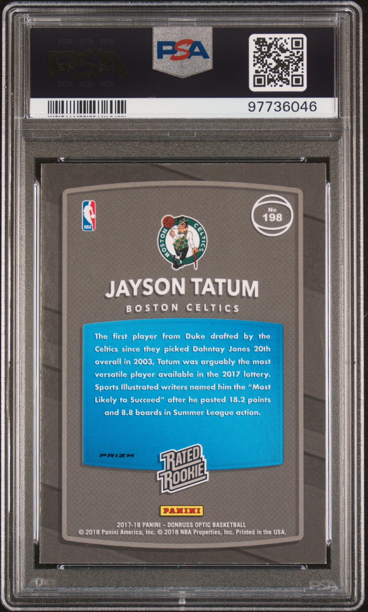 2017 Panini Donruss Optic Jayson Tatum #198 PSA 9