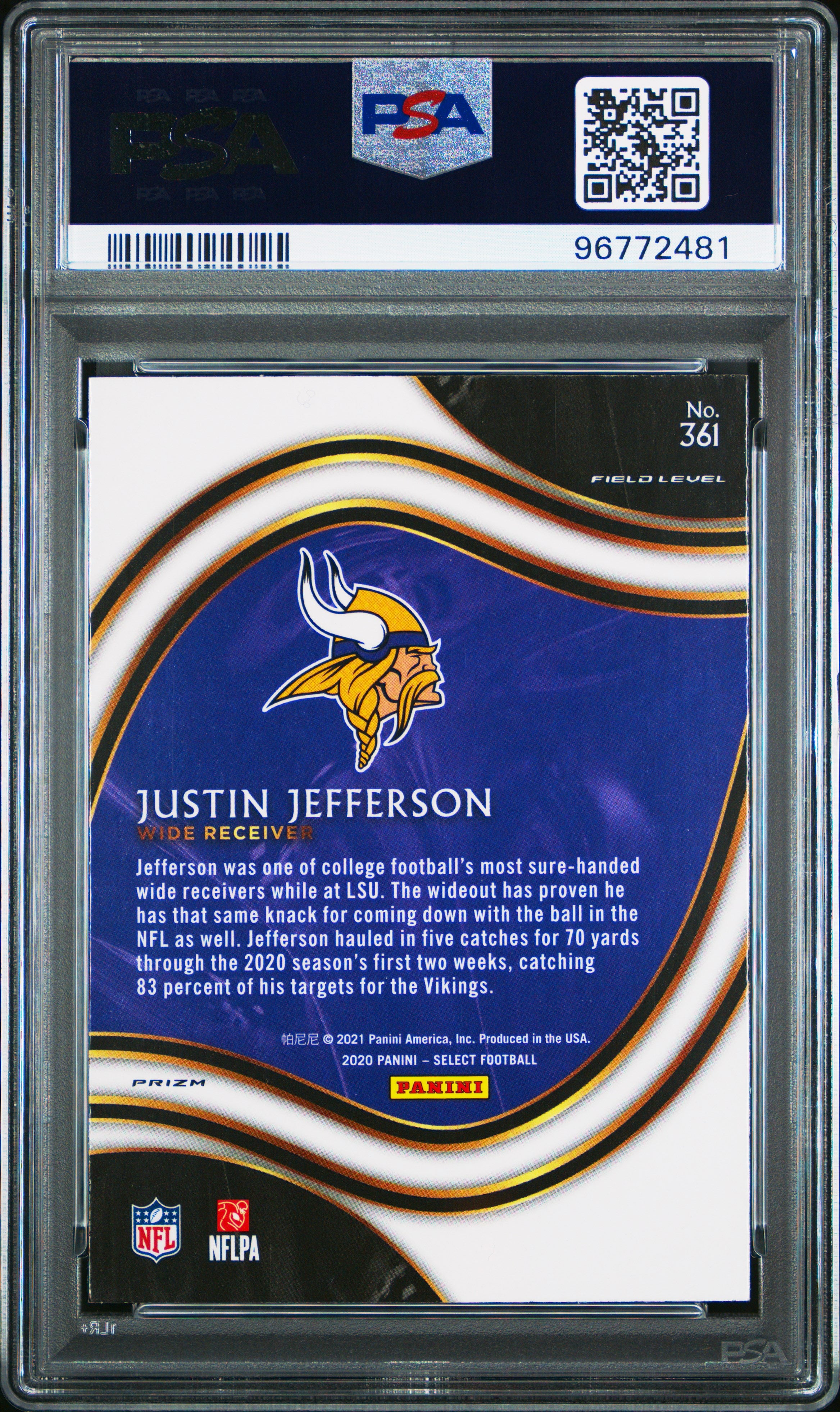 2020 Panini Select Justin Jefferson #361 Silver Prizm PSA 10