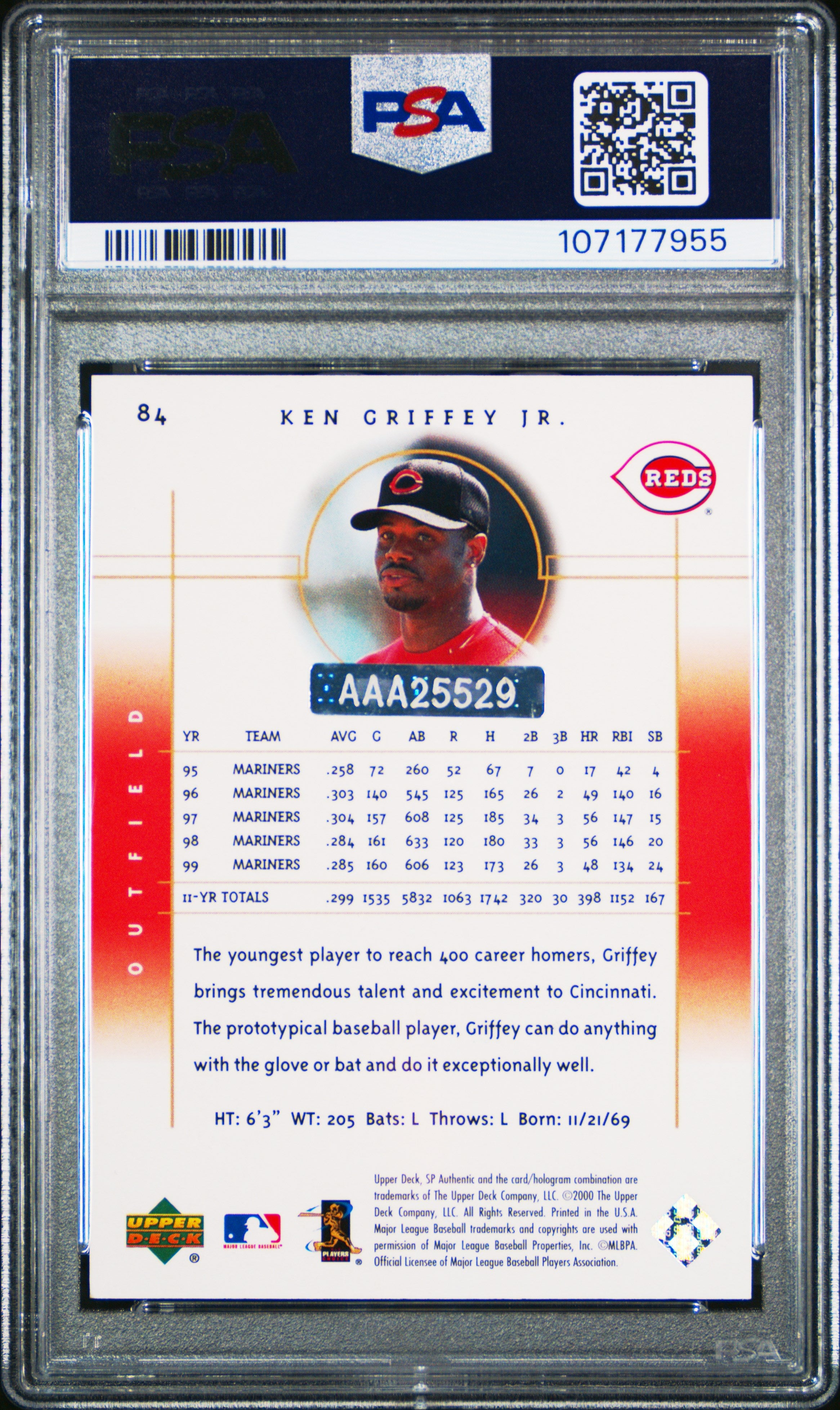 2001 SP Authentic Buybacks Autographs Ken Griffey JR. #84 2000 Spa PSA 8