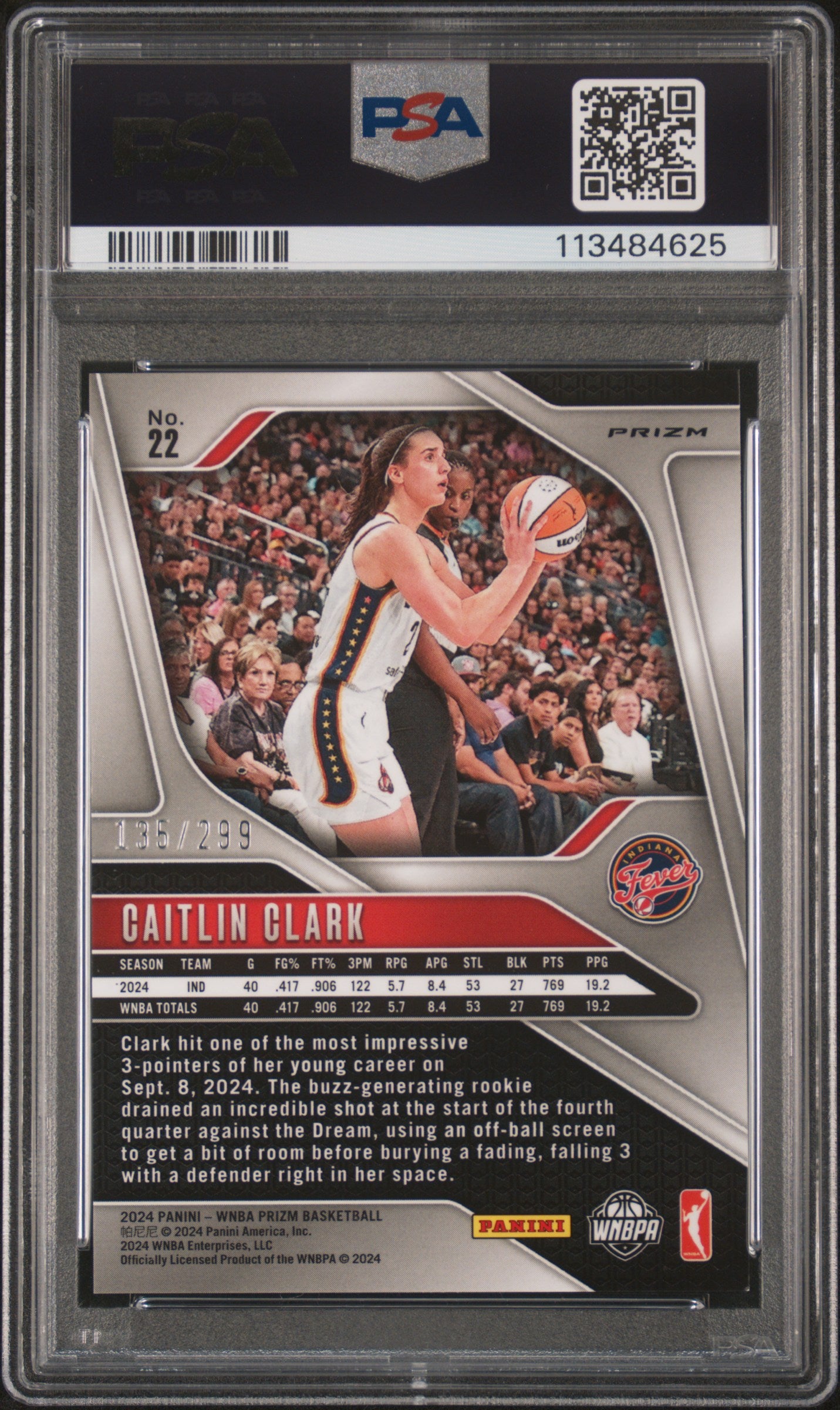 2024 Panini Prizm WNBA Caitlin Clark #22 Red PSA 8