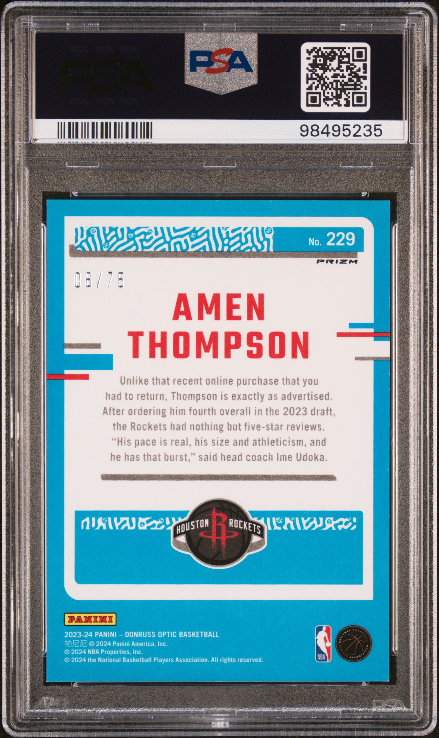 2023 Panini Donruss Optic Amen Thompson #229 Fast Break Red PSA 9