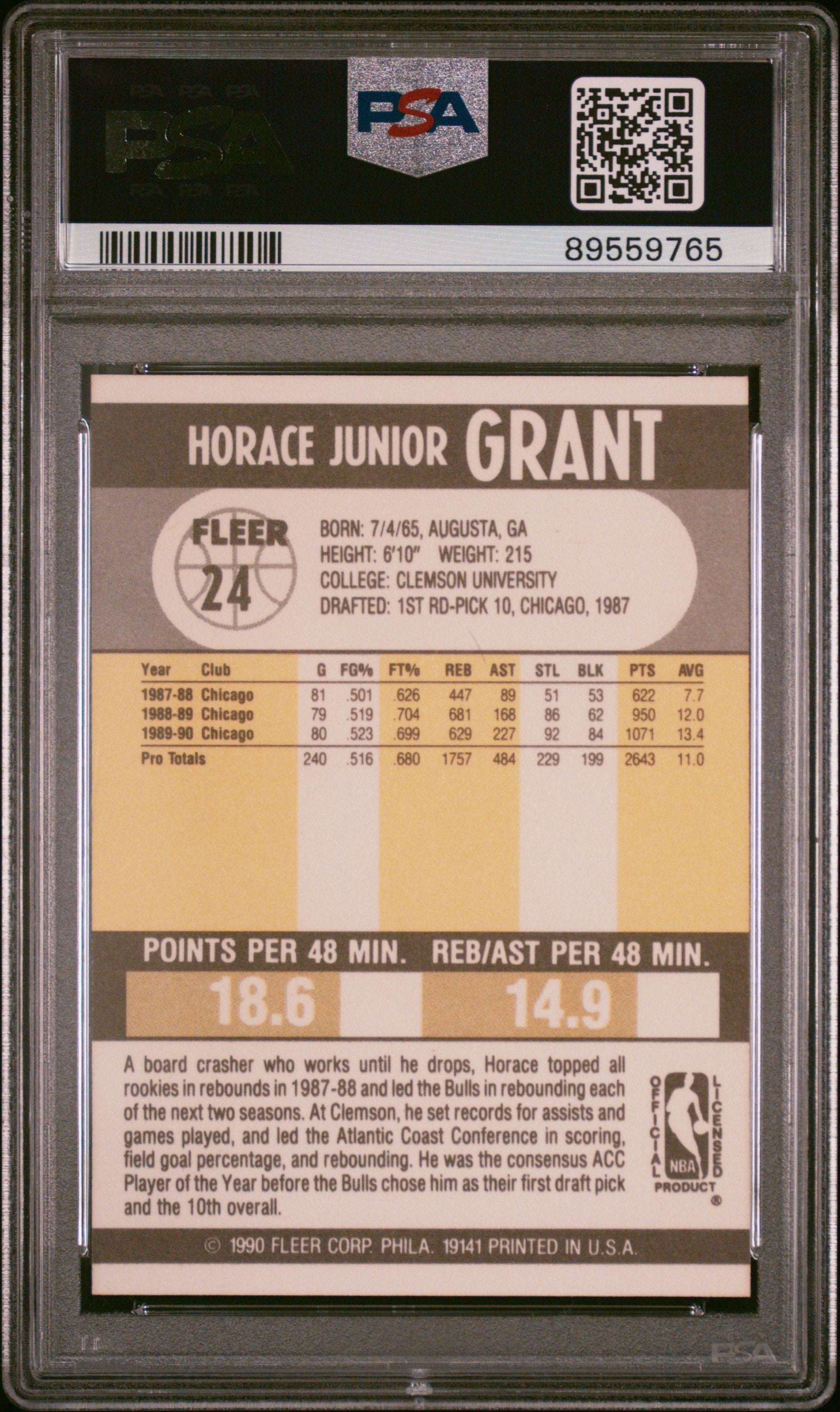 1990 Fleer Horace Grant #24 PSA 8