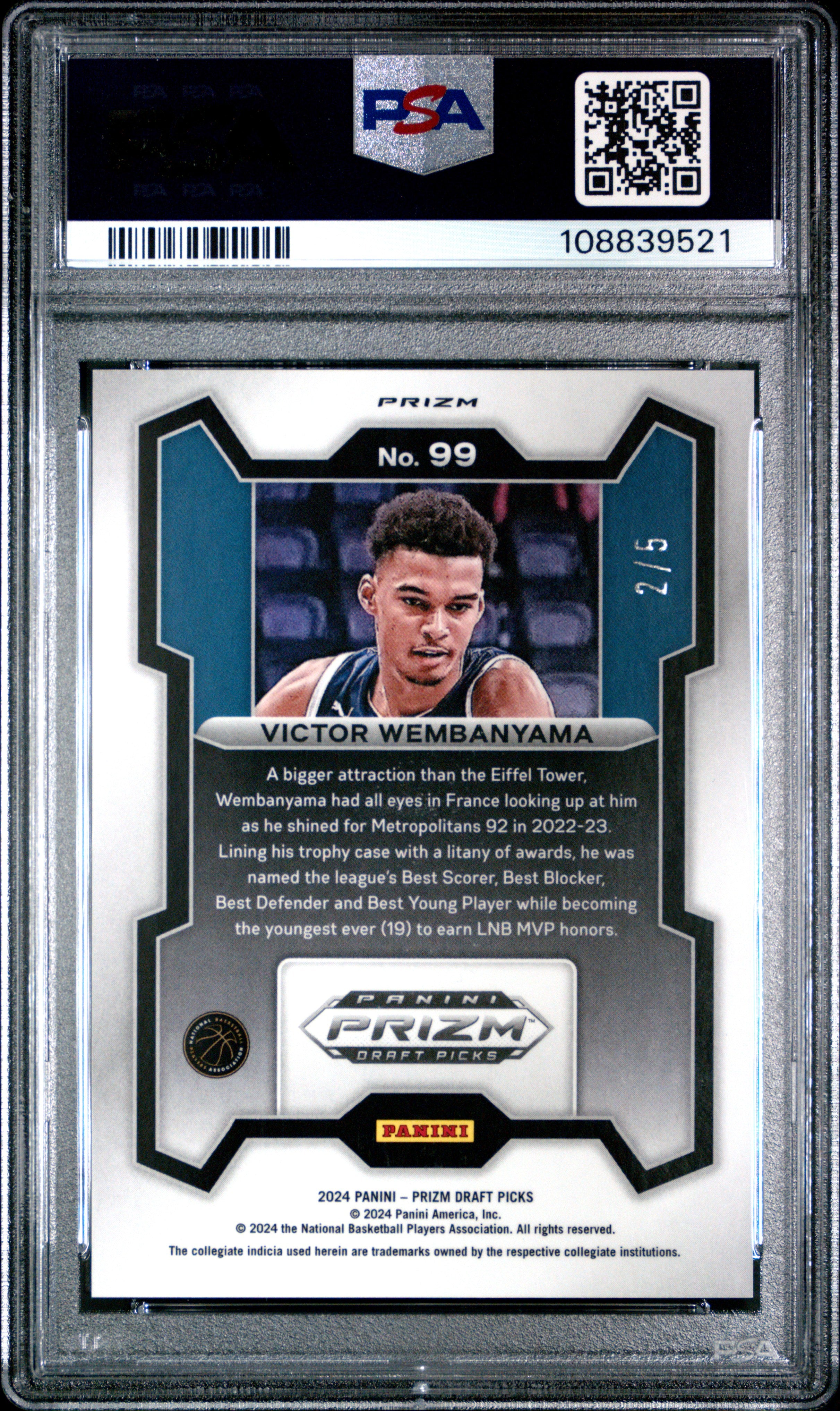2024 Panini Prizm Draft Picks Victor Wembanyama #99 Black Gold PSA 10