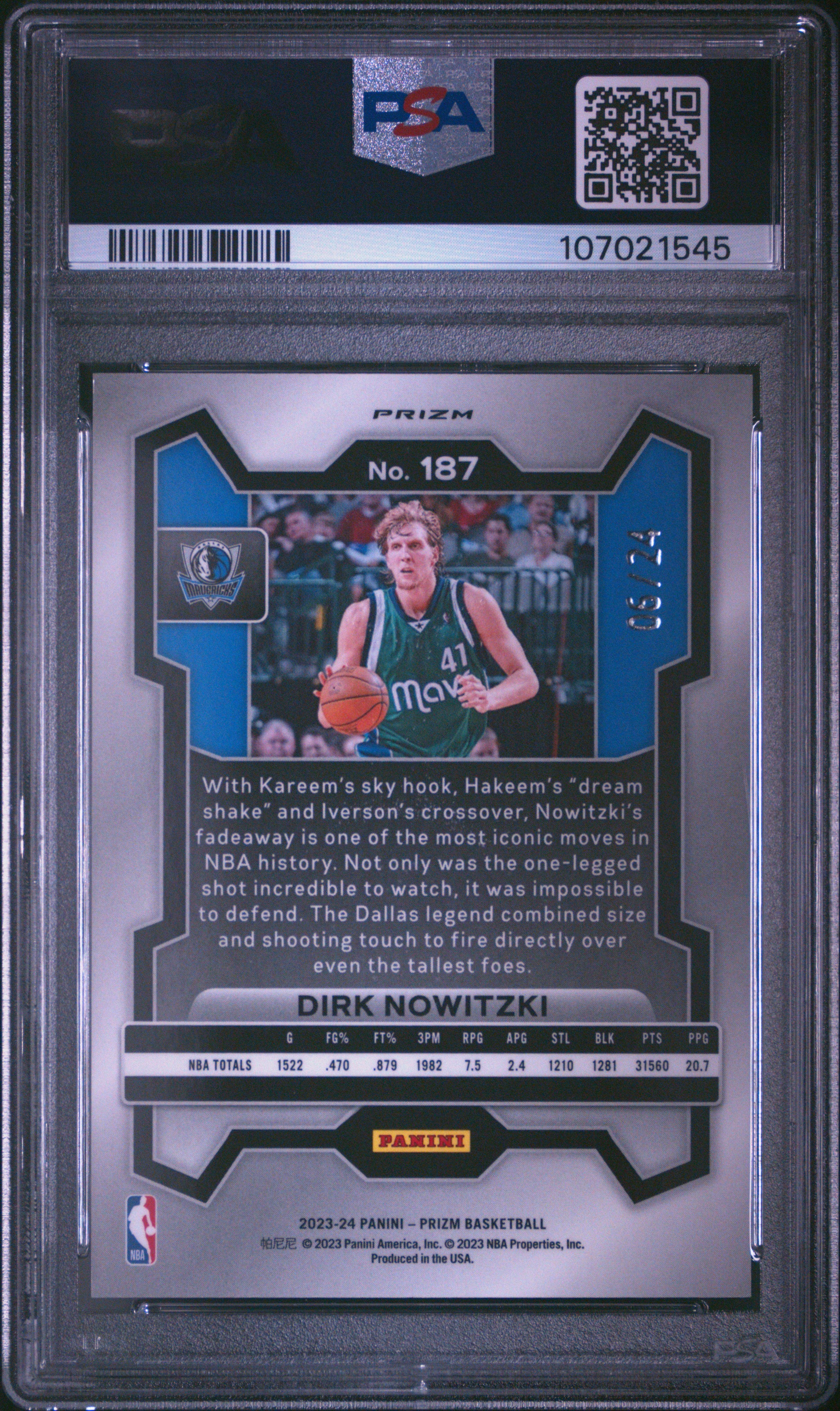 2023 Panini Prizm Dirk Nowitzki #187 Gold Sparkle PSA 10