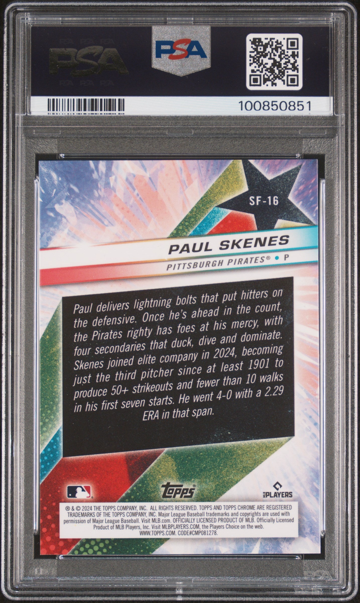 2024 Topps Chrome Cosmic Starfractor Paul Skenes #16 Red Flare 5/5 PSA 10