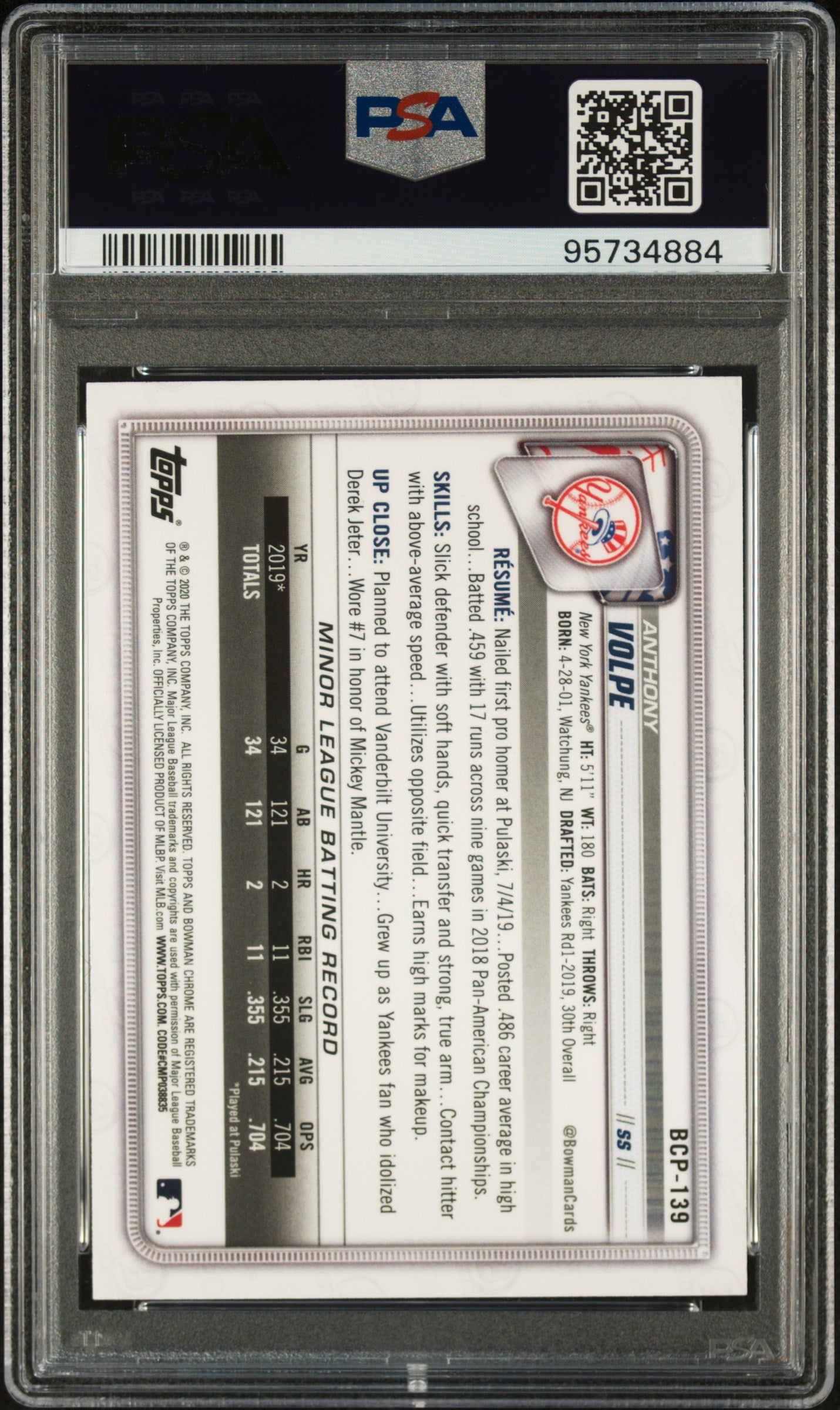 2020 Bowman Chrome Mega Box Anthony Volpe #BCP139 PSA 10