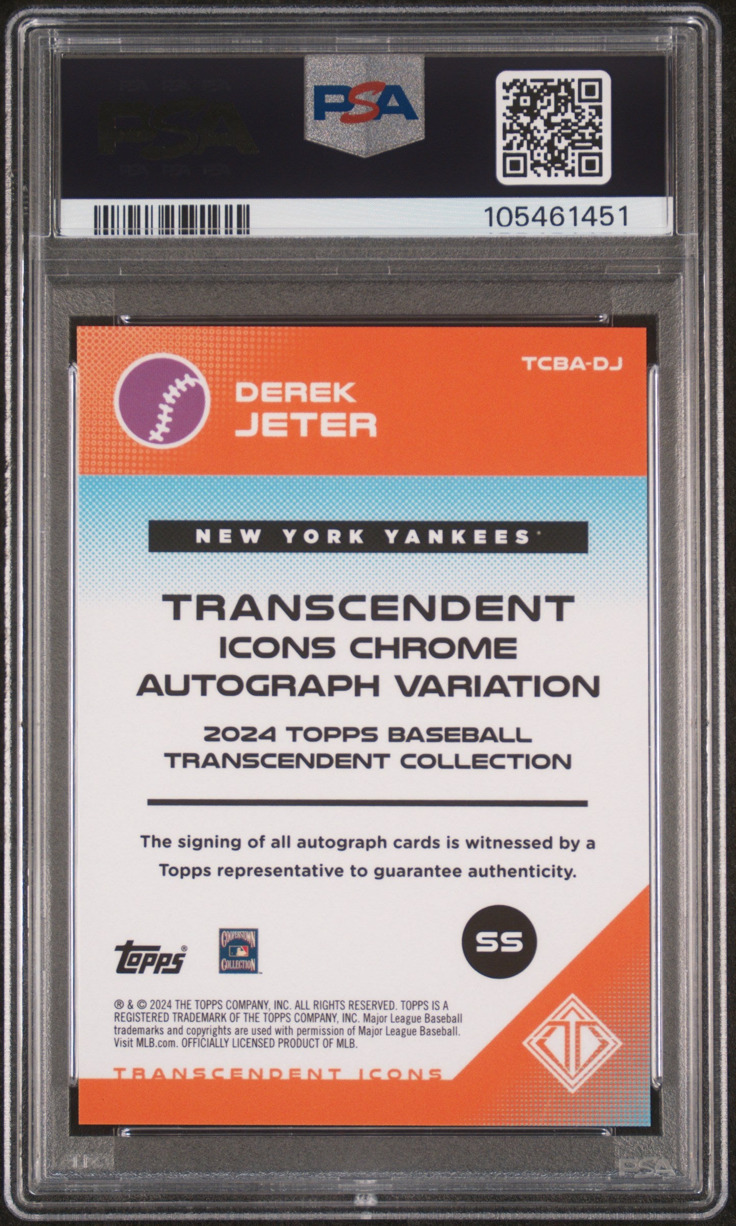 2024 Topps Transcendent Collection Transcendent Icons Chrome Autographs Derek Jeter #DJ PSA 10