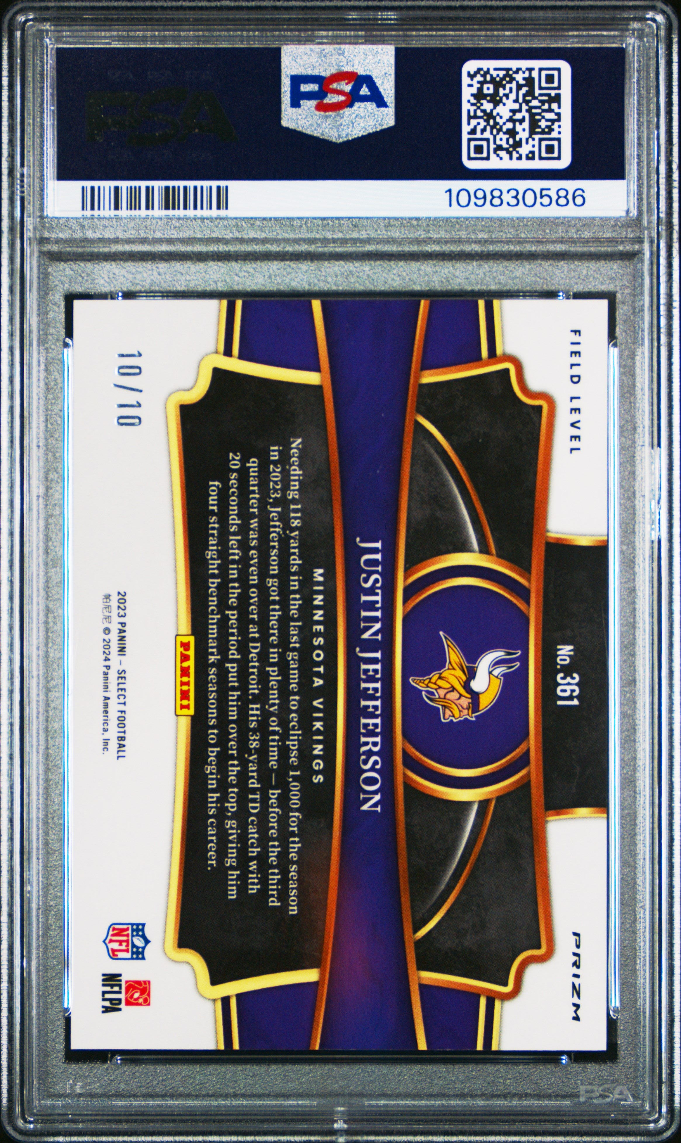 2023 Panini Select Justin Jefferson #361 Dragon Scale Gold Prizm PSA 9