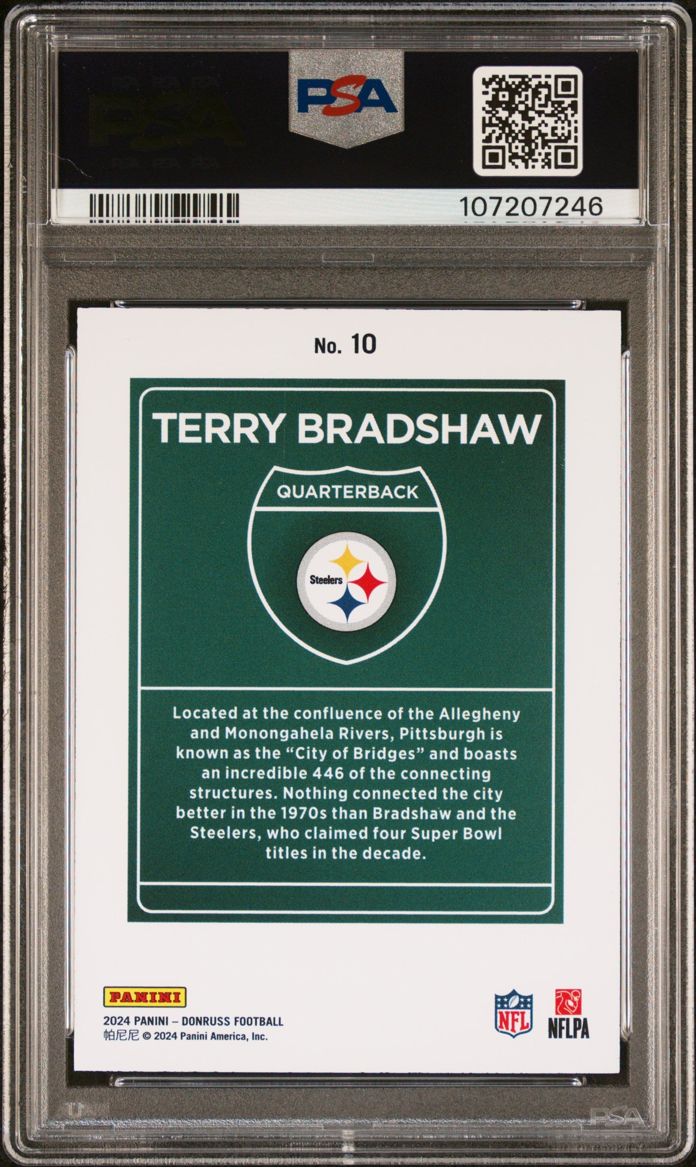 2024 Panini Donruss Downtown! Terry Bradshaw #10 PSA 9