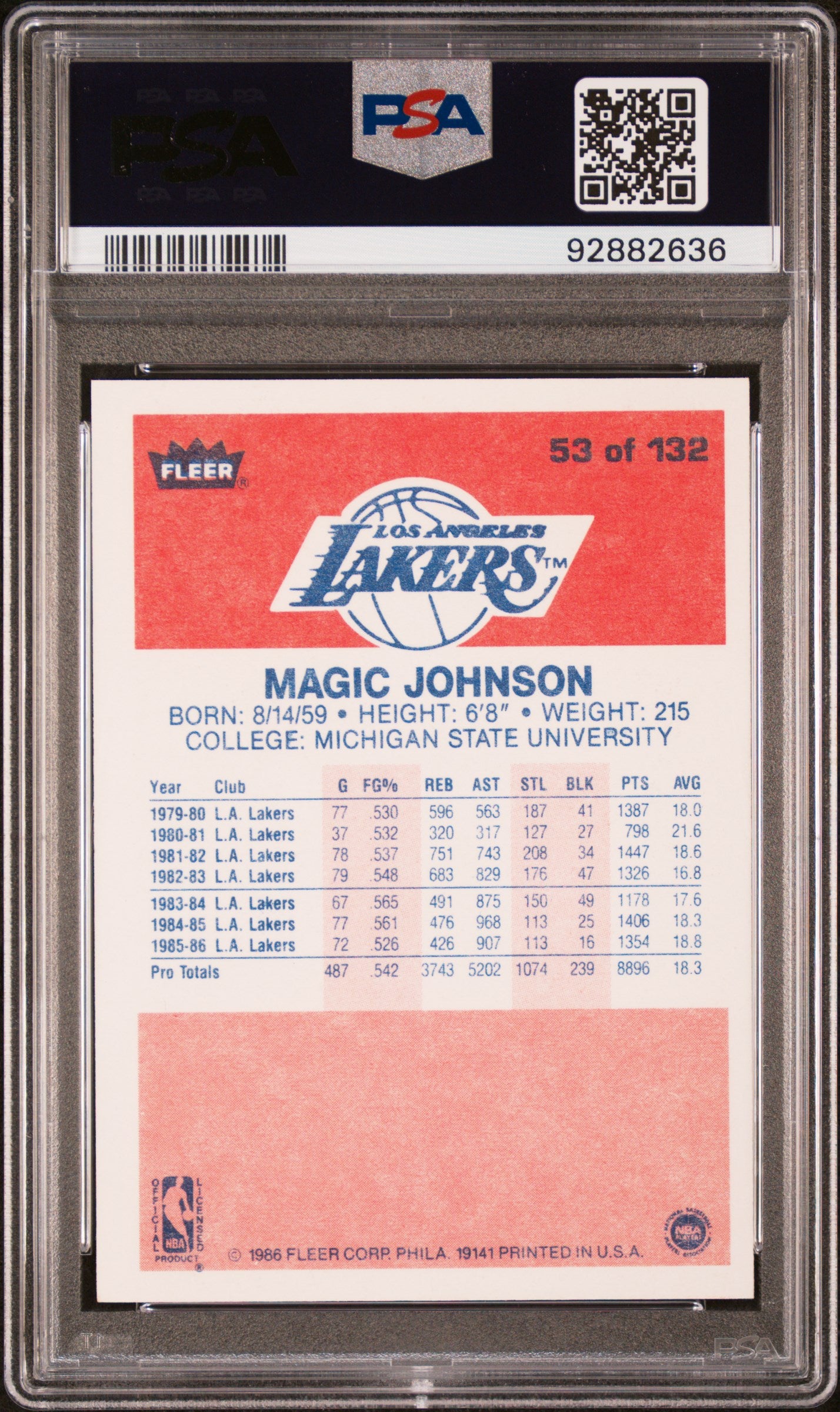 1986 Fleer Magic Johnson #53 PSA 7