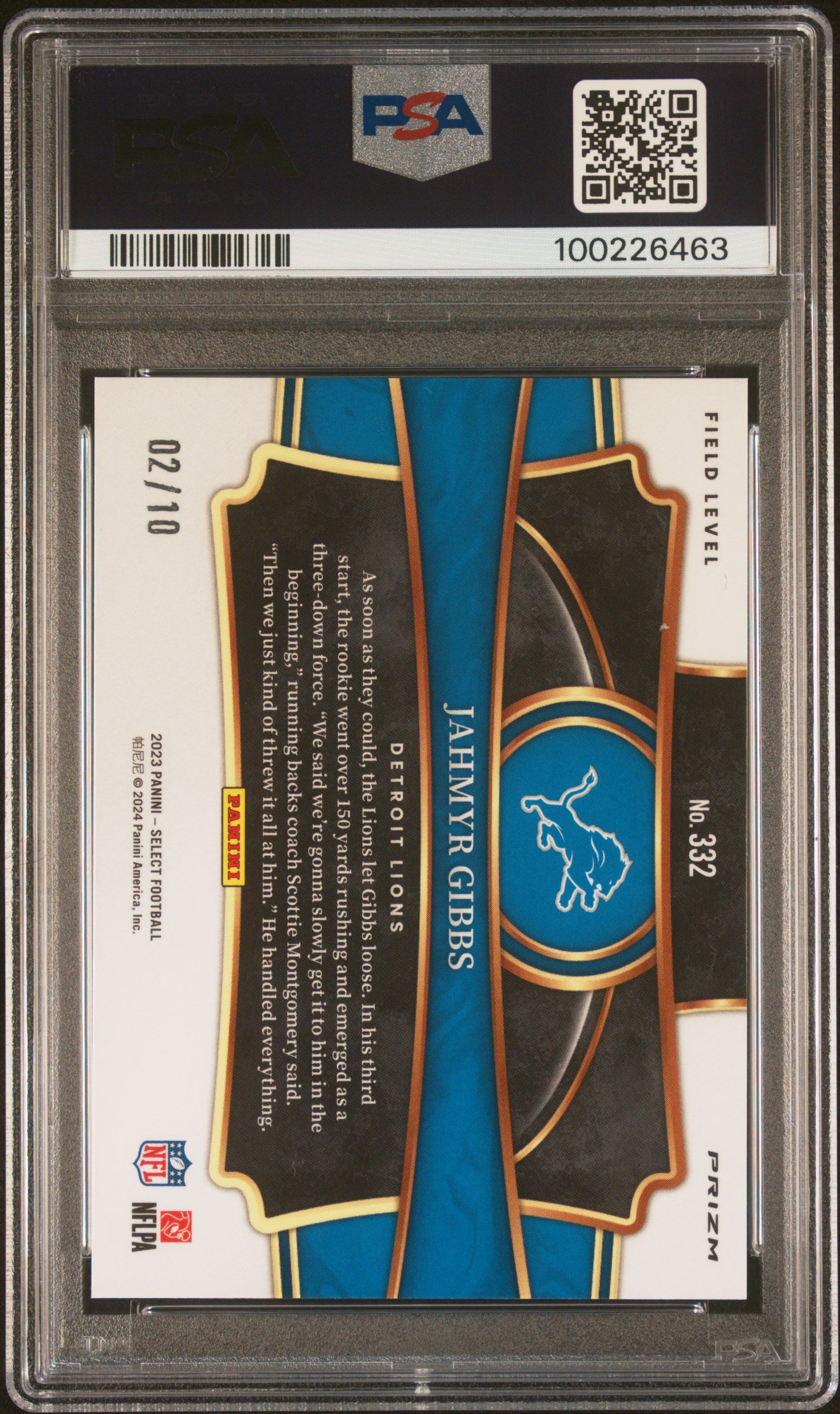 2023 Panini Select Jahmyr Gibbs #332 PSA 10