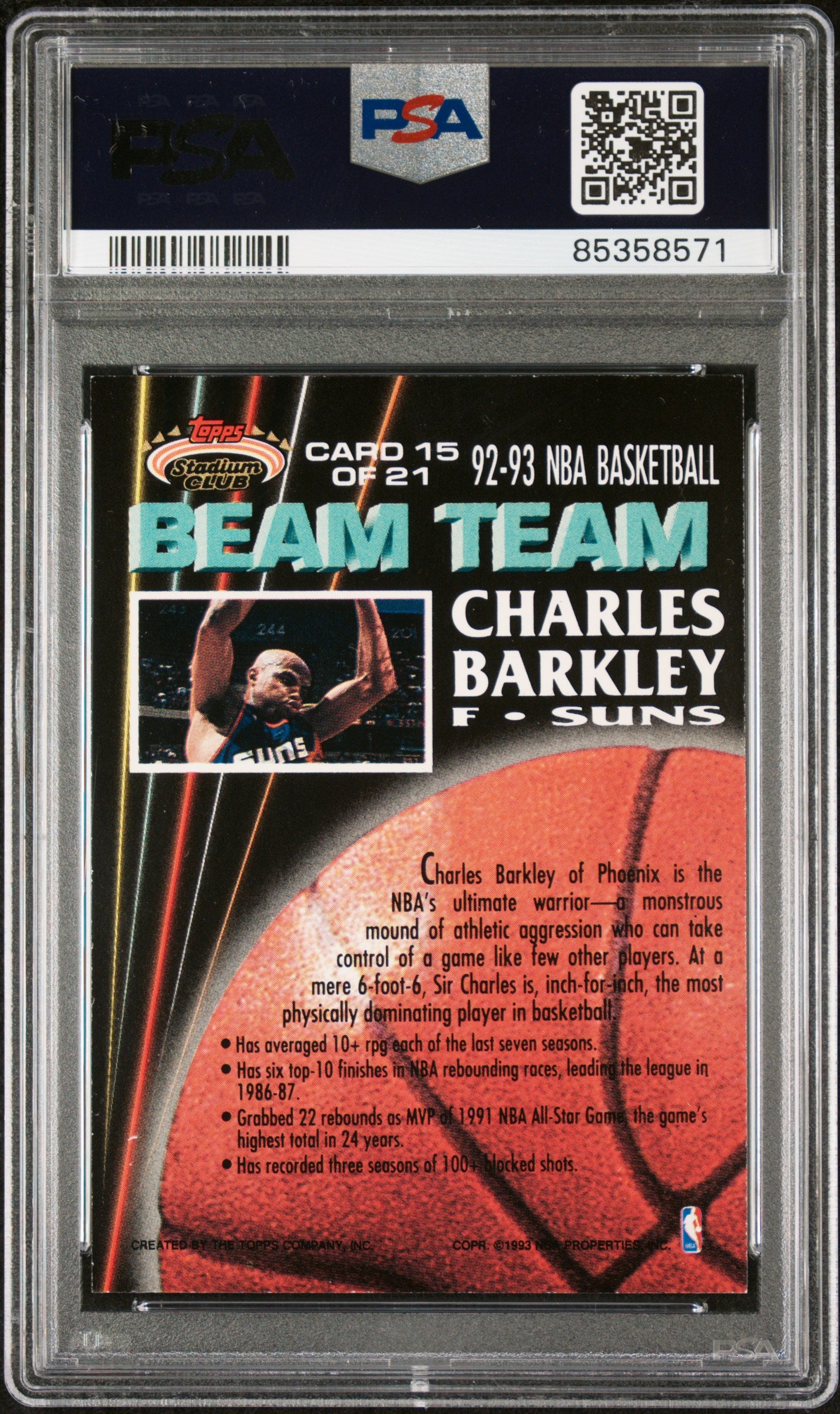 1992 Stadium Club Beam Team Charles Barkley #15 PSA 9