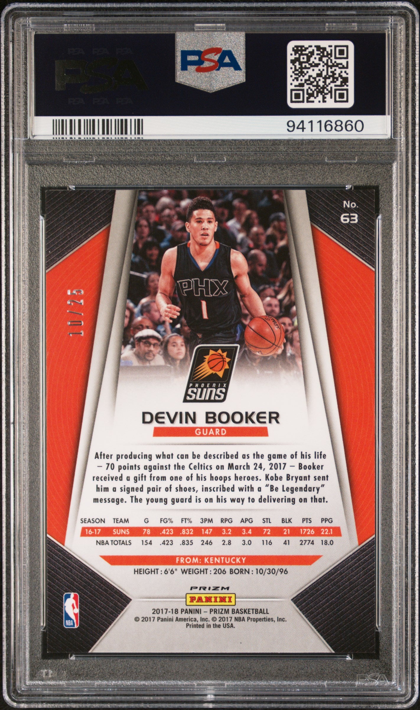 2017 Panini Prizm Devin Booker #63 PSA 10