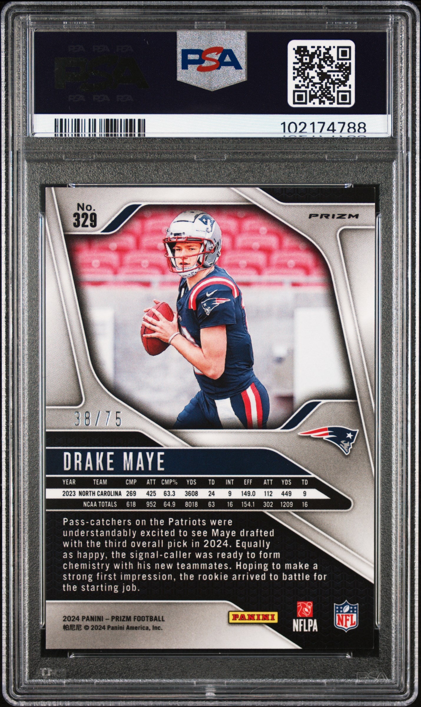 2024 Panini Prizm Drake Maye #329 Green Scope PSA 9