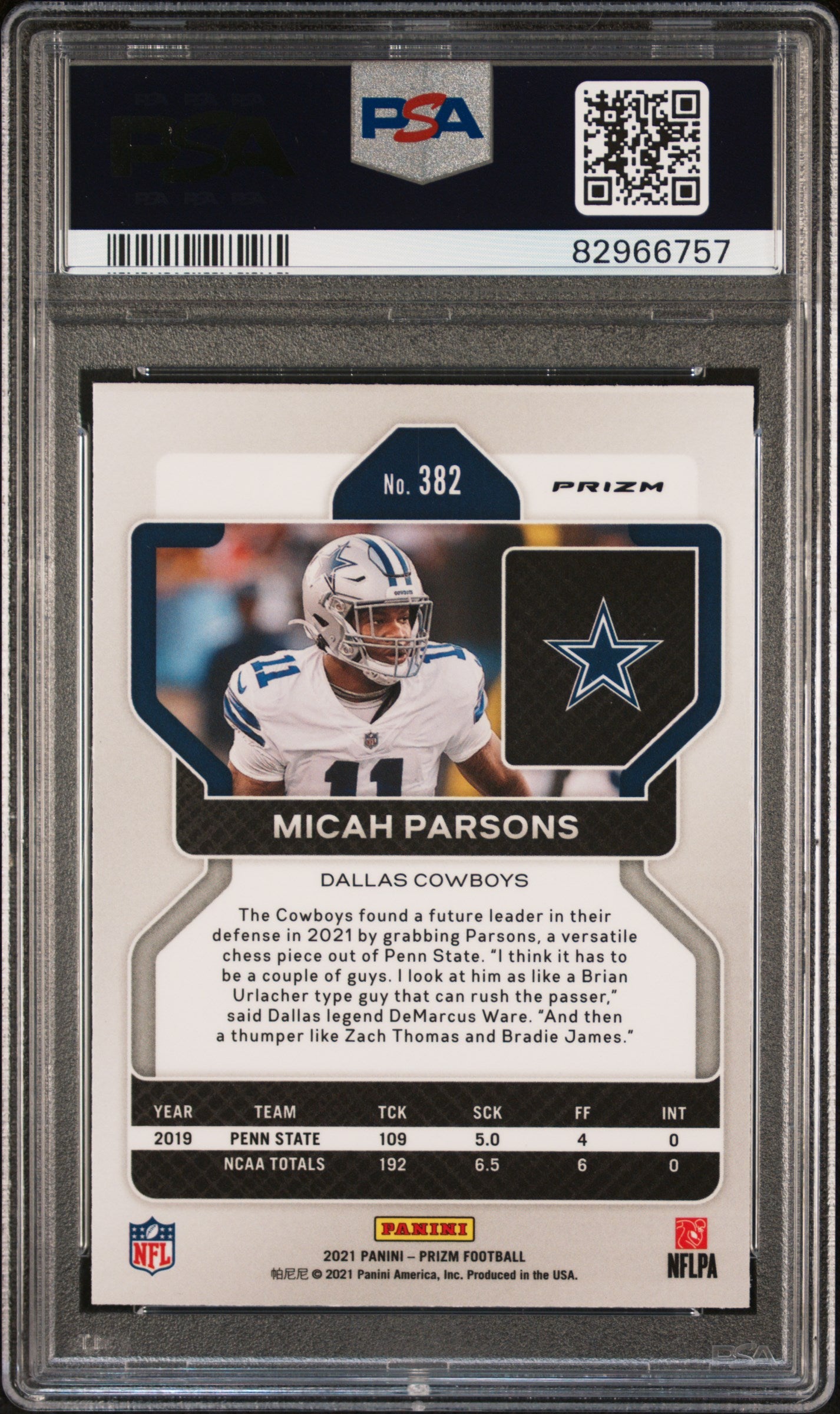 2021 Panini Prizm Micah Parsons #382 Light Blue PSA 10