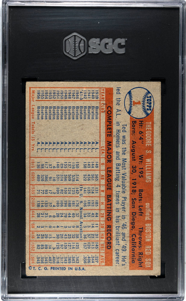 1957 Topps Ted Williams #1 SGC 5