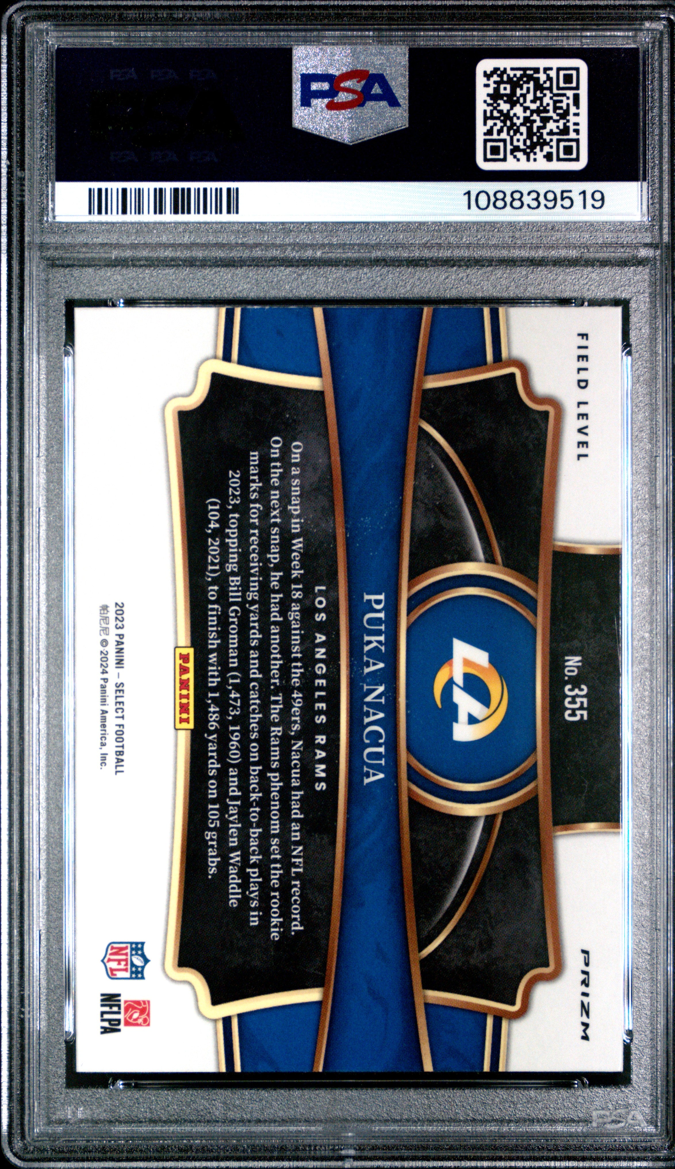 2023 Panini Select Puka Nacua #355 Tiger Prizm PSA 9